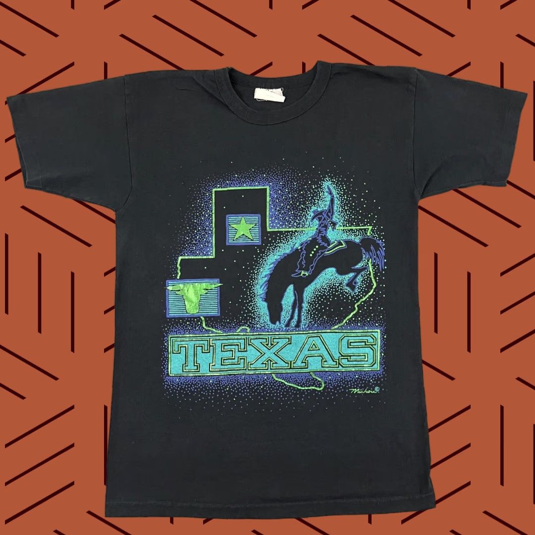 Vintage VINTAGE TEXAS Shirt Michou Mens Medium Black Graphic Western Cowboy Tee Metallic Size US M / EU 48-50 / 2 - 1 Thumbnail