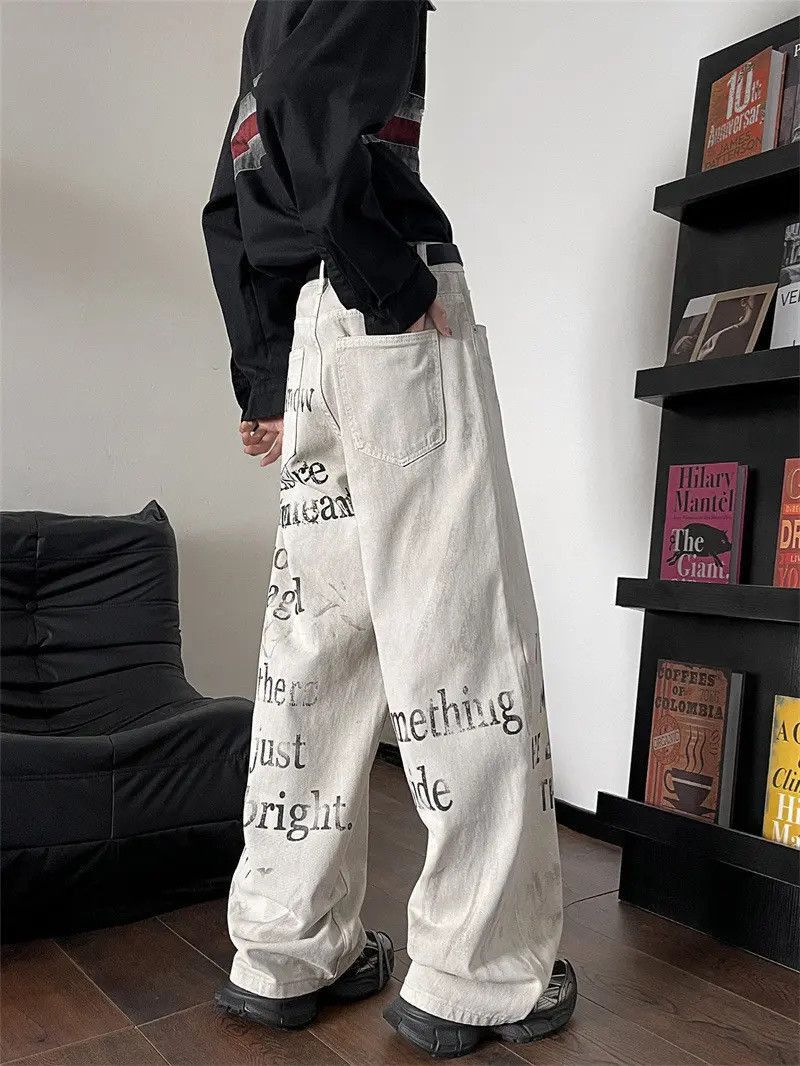 Japanese Brand Retro loose casual graffiti printed jeans Size US 32 / EU 48 - 4 Thumbnail