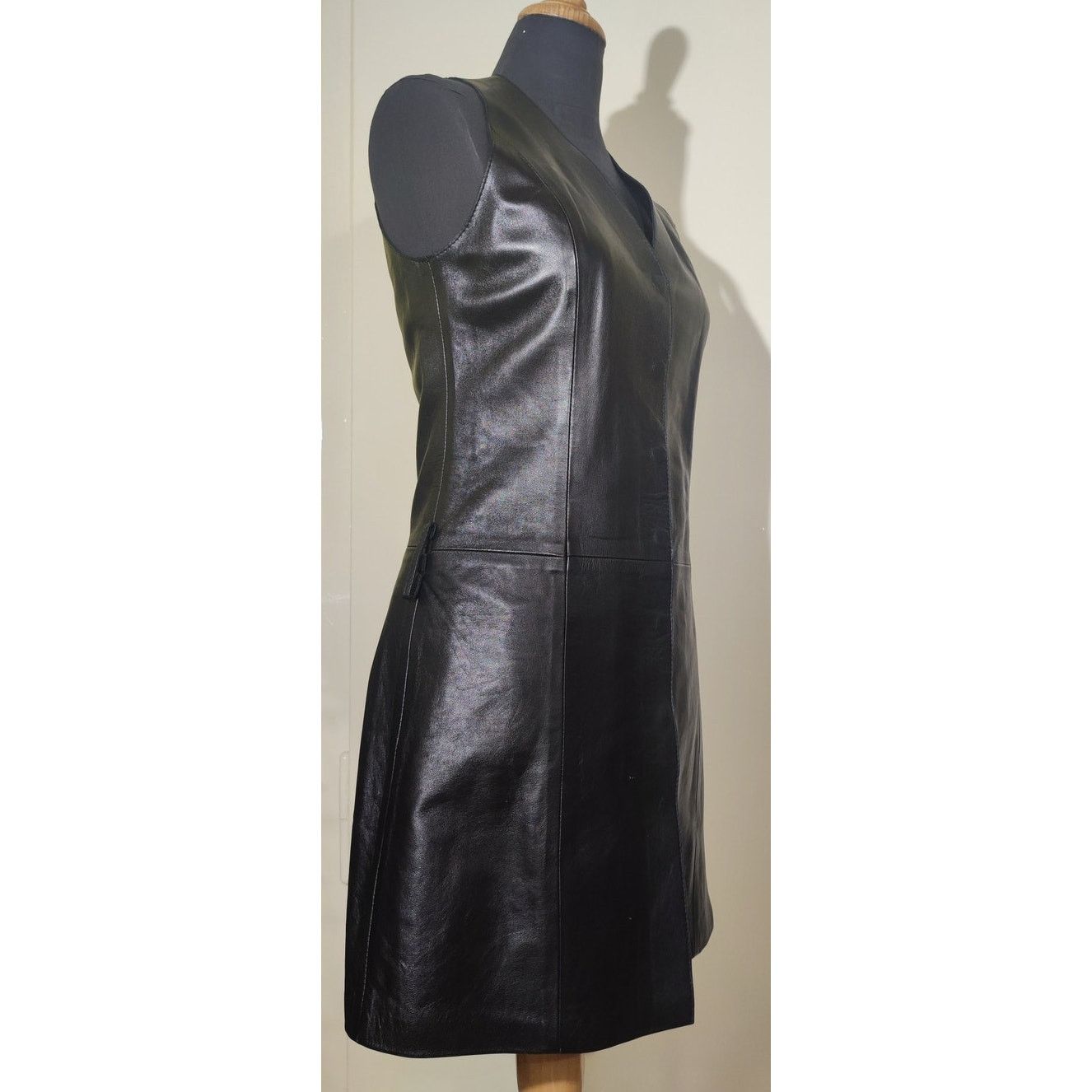 Designer Giorgio Cuirs Black Lamb Leather Mini Dress S French Size 40 Size S / US 4 / IT 40 - 3 Thumbnail