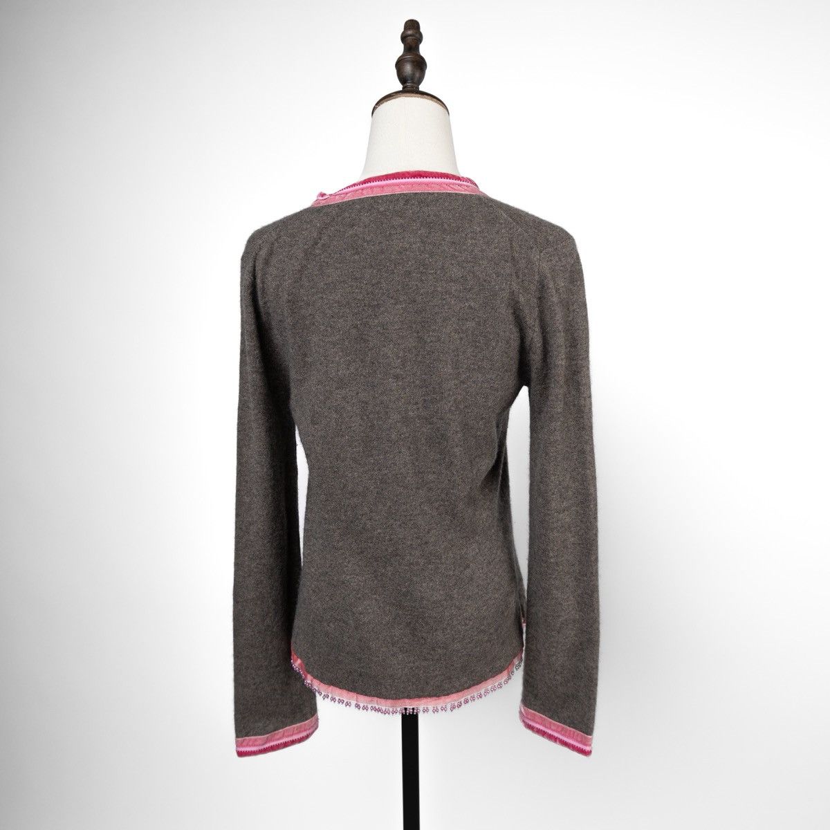 Other FFC Womens Cashmere Cardigan Grey Pink Trim Button Knit Size S / US 4 / IT 40 - 2 Thumbnail