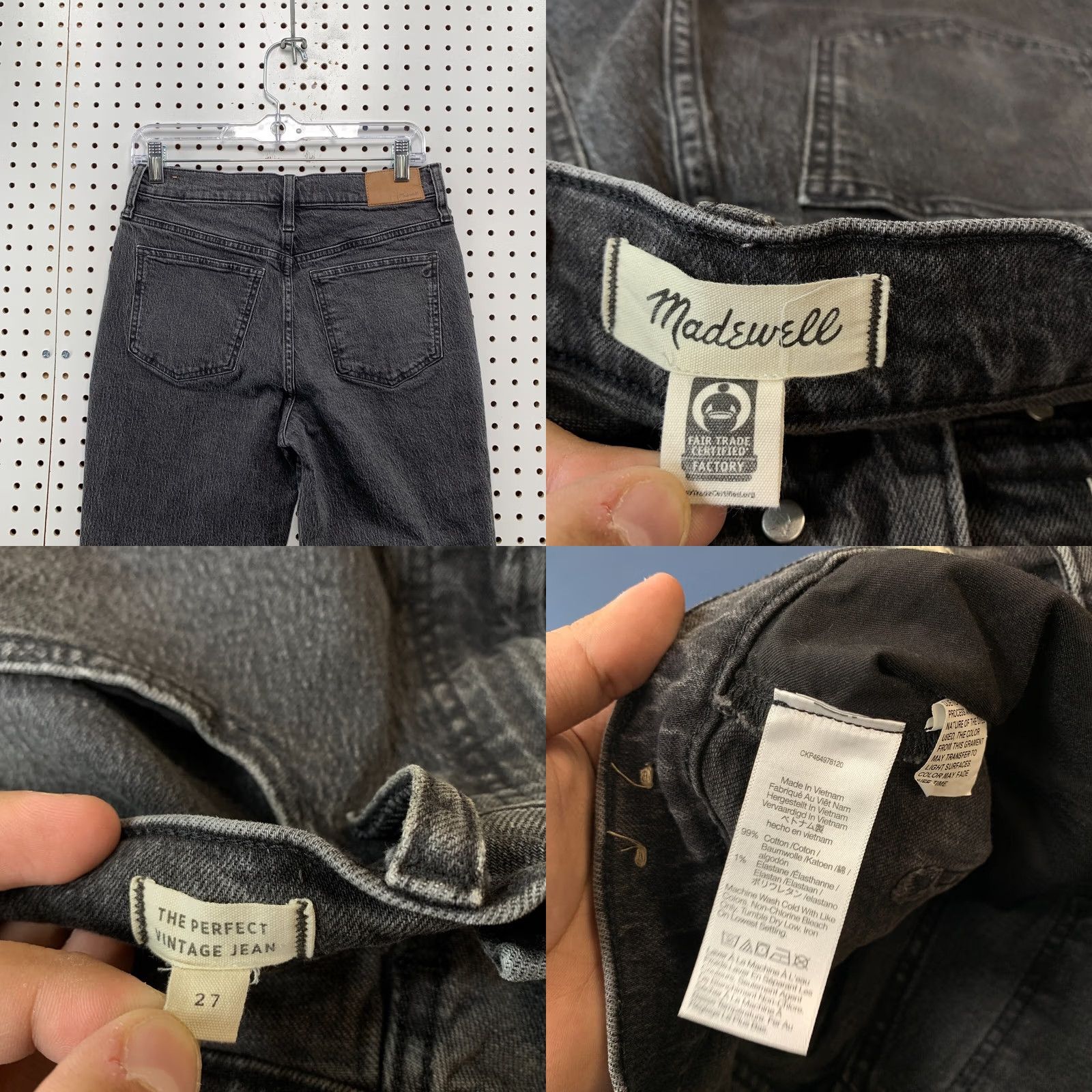 Madewell Madewell Tapered Womens 27 Black Perfect Jean Denim Size Fits 28x26 Faded Size 27" / US 4 / IT 40 - 8 Thumbnail