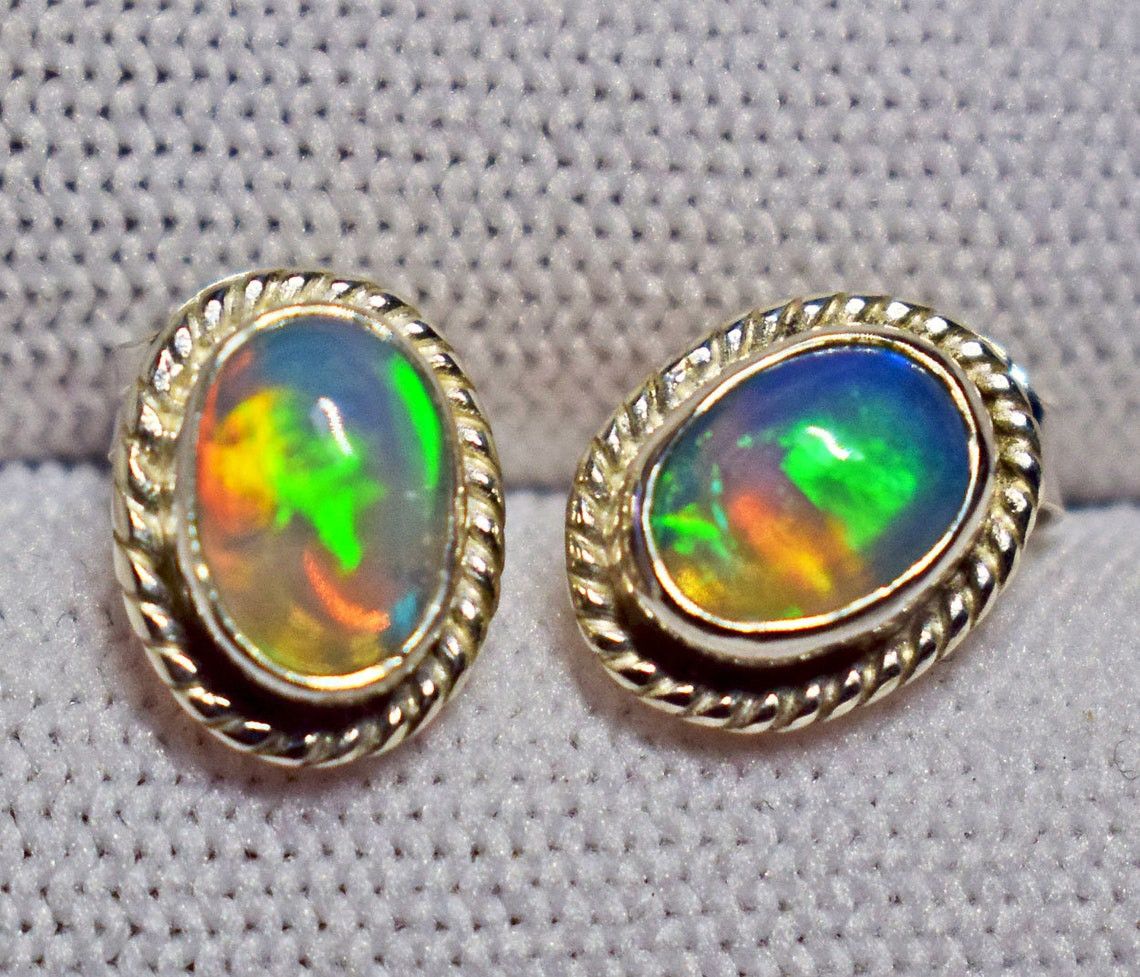 Handmade ethiopian Opal Stud Earring,Stud Earring, Girls Earring Size ONE SIZE - 3 Thumbnail