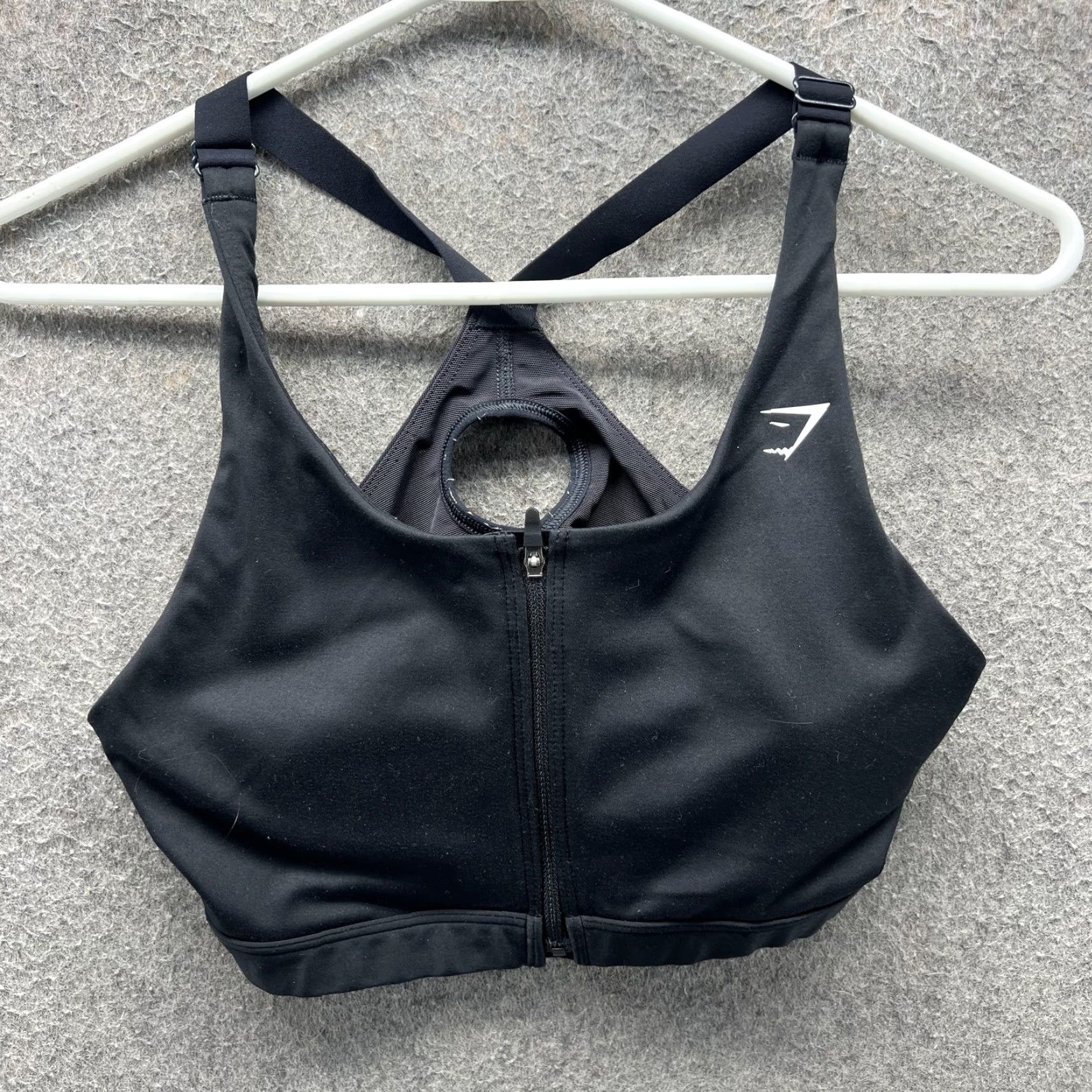 Gymshark Gymshark Sports Bra Womens Medium Black Zip Front Crossback Athletic Gym Yoga Size ONE SIZE - 2 Thumbnail