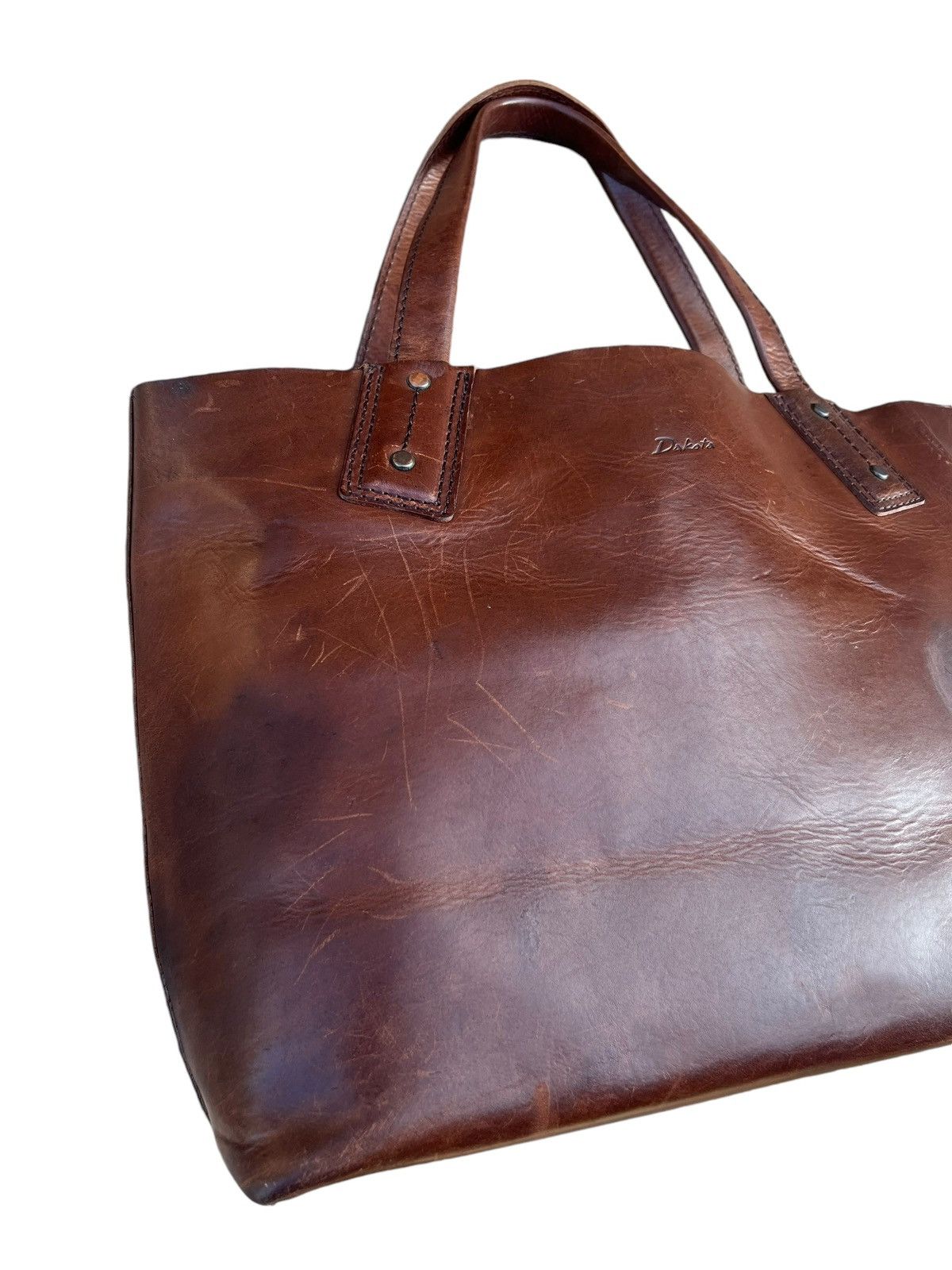 Japanese Brand × Leather Vintage DAKOTA Japan Patina Solid Leather Tote Bag Size ONE SIZE - 9 Thumbnail