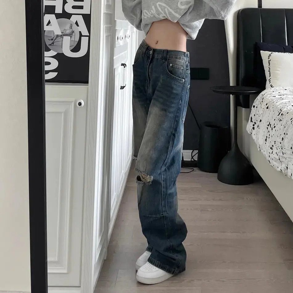 Japanese Brand Retro loose fitting straight leg distressed jeans Size US 32 / EU 48 - 4 Thumbnail