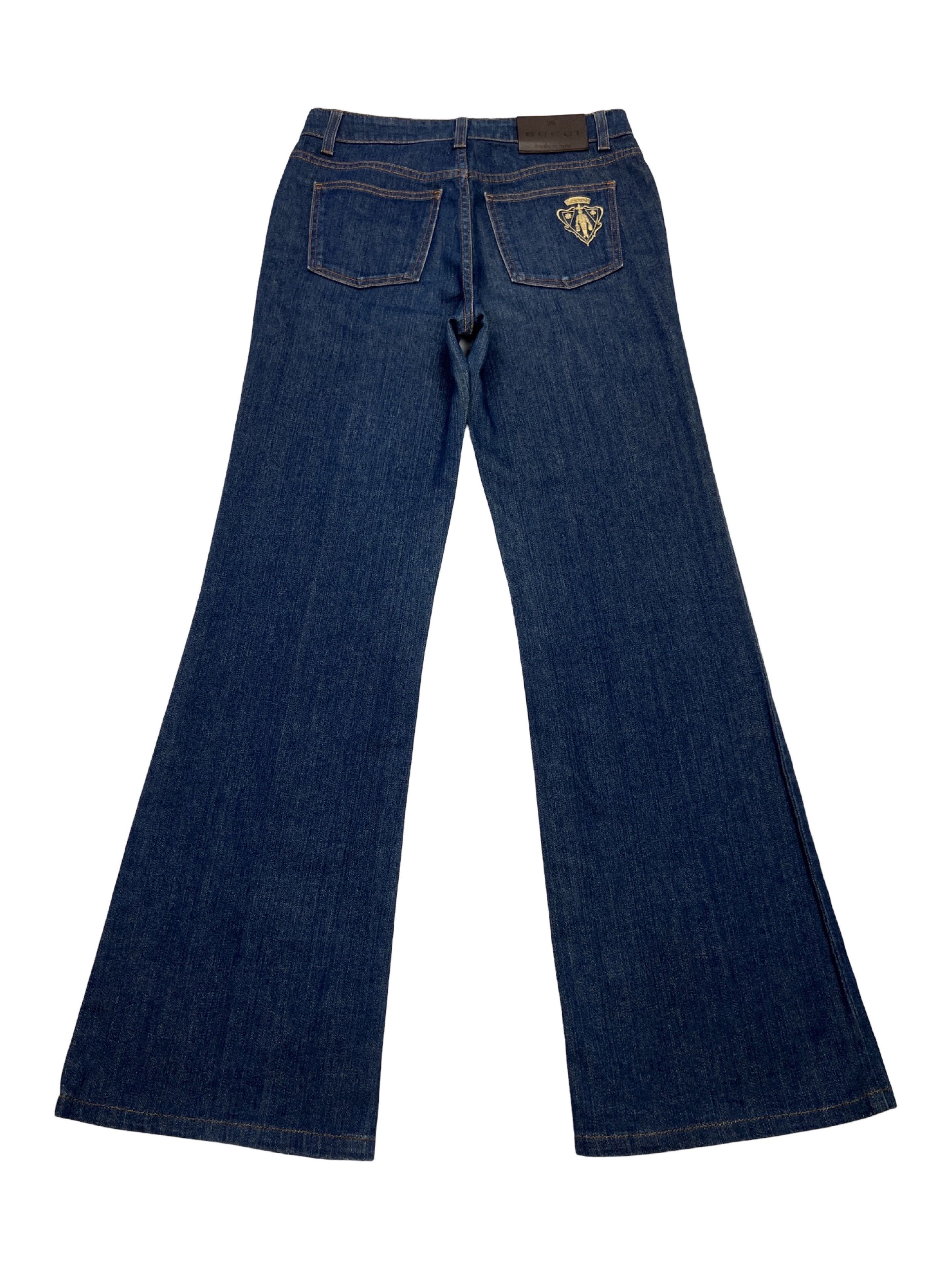 Gucci × Vintage 2009 Gucci Blue Embroidered Flared Bootcut Denim Pants Size 27" / US 4 / IT 40 - 2 Thumbnail