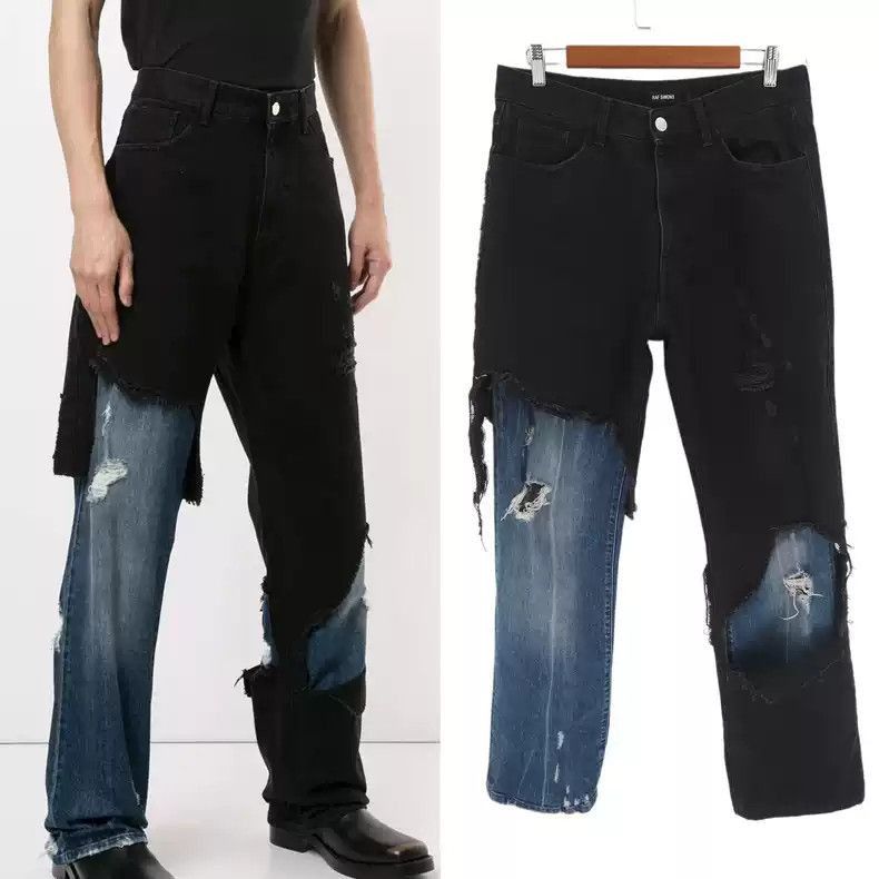 Raf Simons Raf Simons Blue-black stitching double-layer jeans Size US 29 - 1 Thumbnail