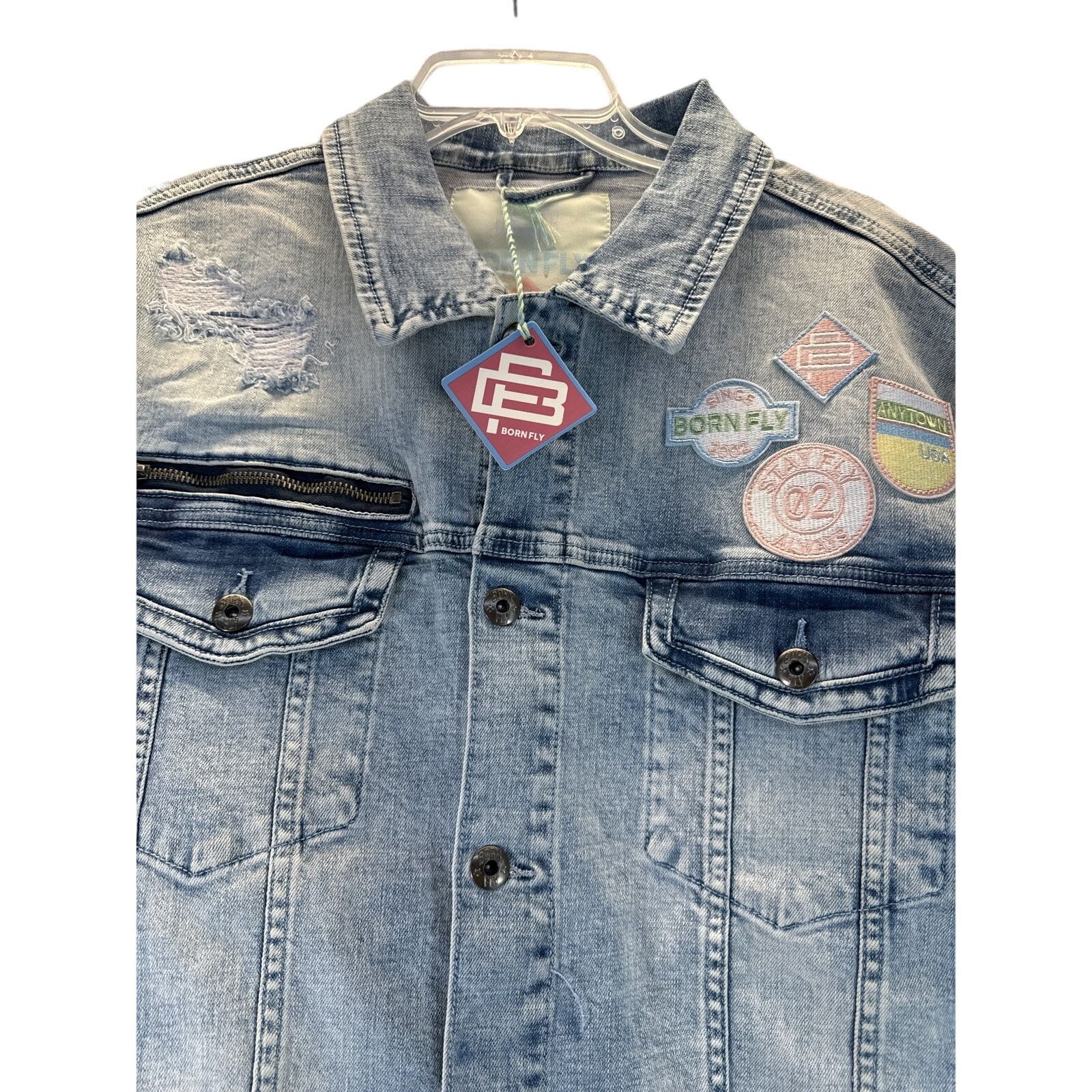 Born Fly Born Fly Lt Denim Jacket Distressed Embroidered men sz 2XL Size US XXL / EU 58 / 5 - 2 Thumbnail