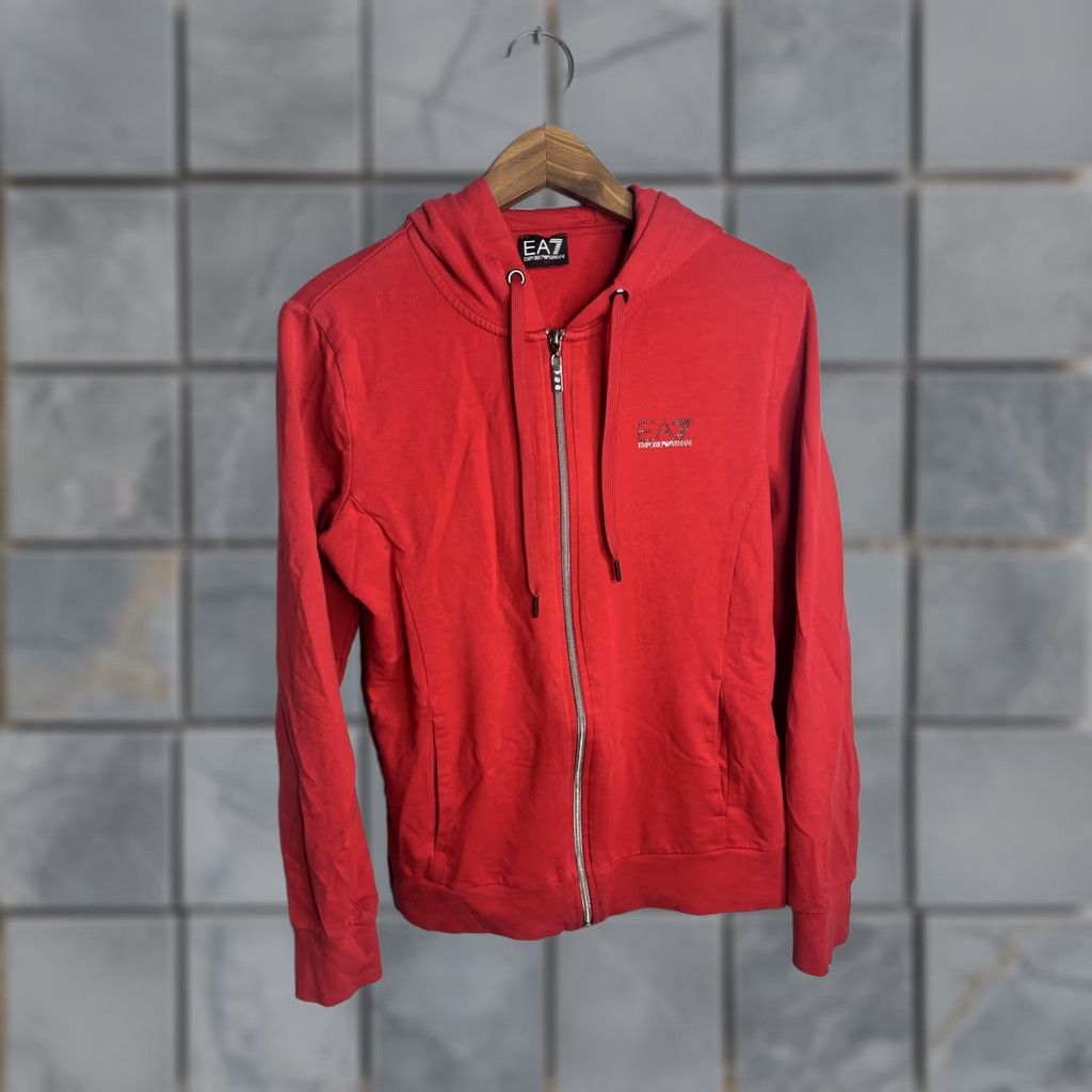Emporio Armani EA7 Emporio Armani Hoodie Womens M Red Full Zip Rhinestone Logo Eagle Track Size M / US 6-8 / IT 42-44 - 1 Thumbnail
