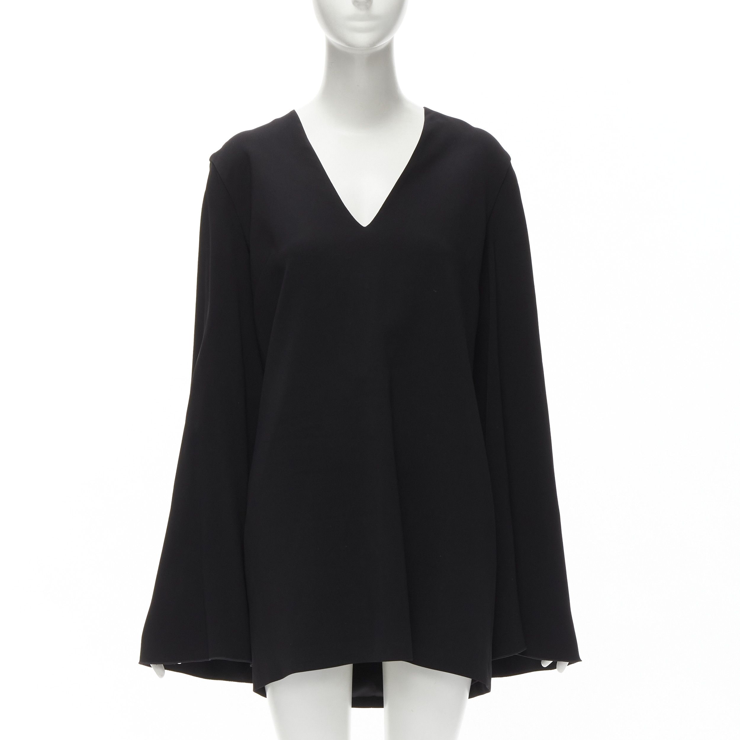 Dion Lee DION LEE black satin cape sleeve minimal V neck boxy short dress AUS10 M Size M / US 6-8 / IT 42-44 - 1 Thumbnail