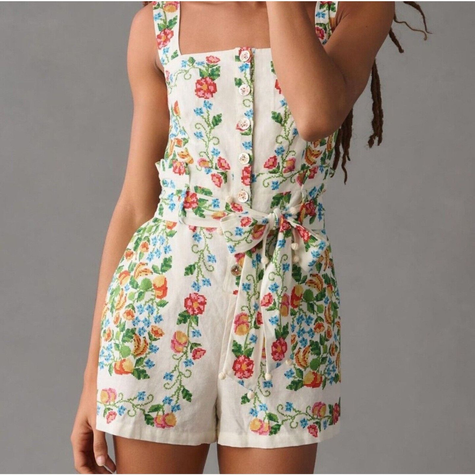 Farm Rio Farm Rio Floral Romance Linen Romper Size XS Size 28" / US 6 / IT 42 - 1 Thumbnail