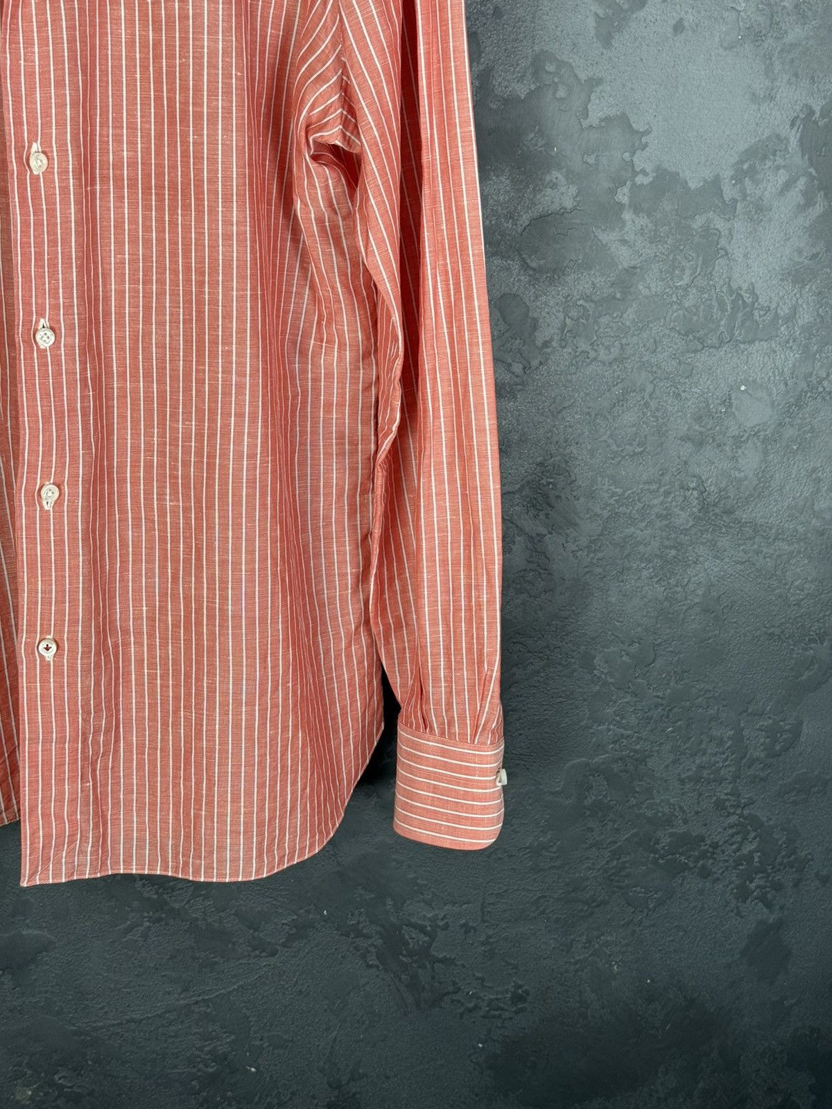 Isaia Mens Isaia Multi Striped Coton / Linen Shirt Multi Size US M / EU 48-50 / 2 - 8 Thumbnail