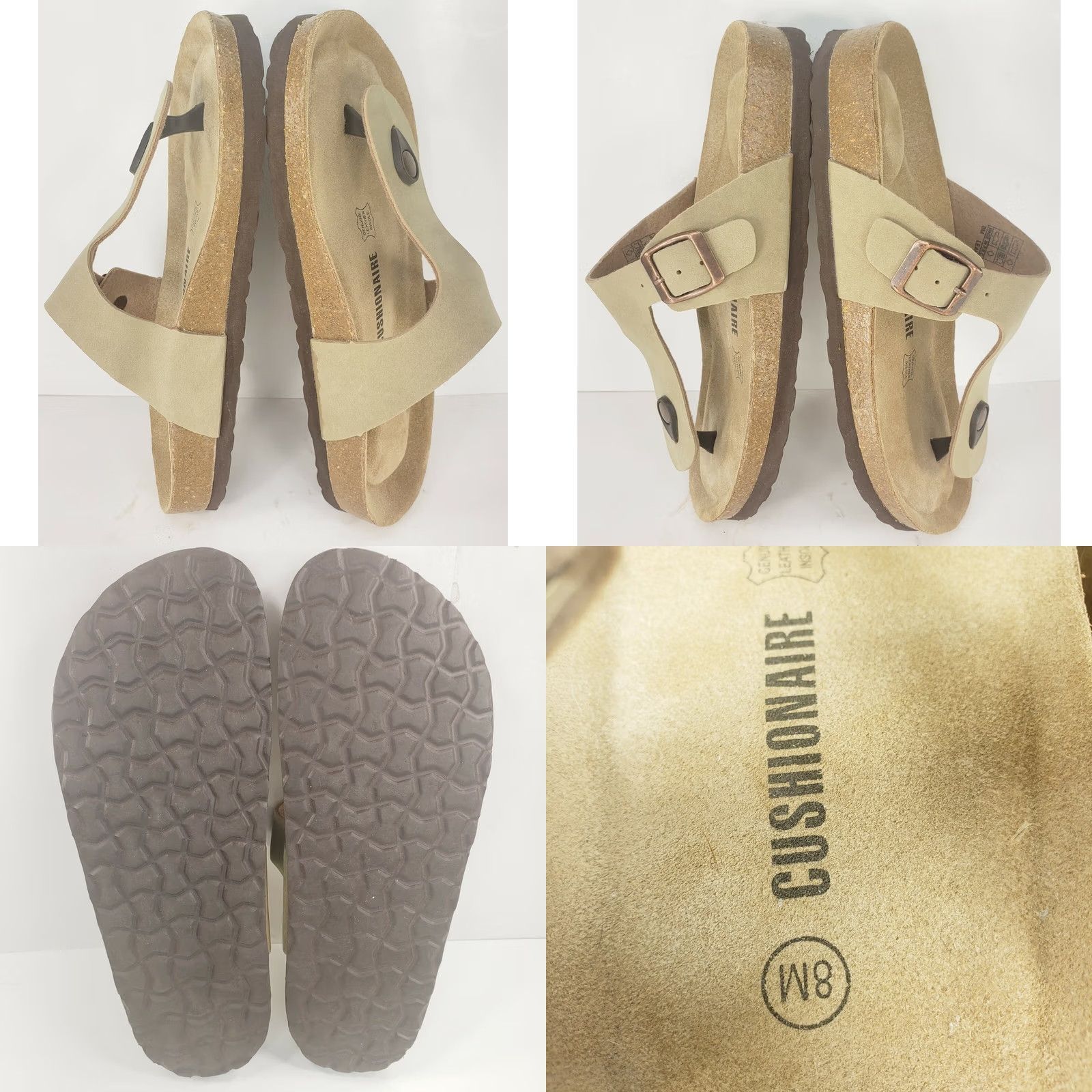 Vintage CUSHIONAIRE Leah Women's Sandal Tan Leather Slip-On Flip Flop Toe Post 8 Size US 8 / IT 38 - 8 Thumbnail