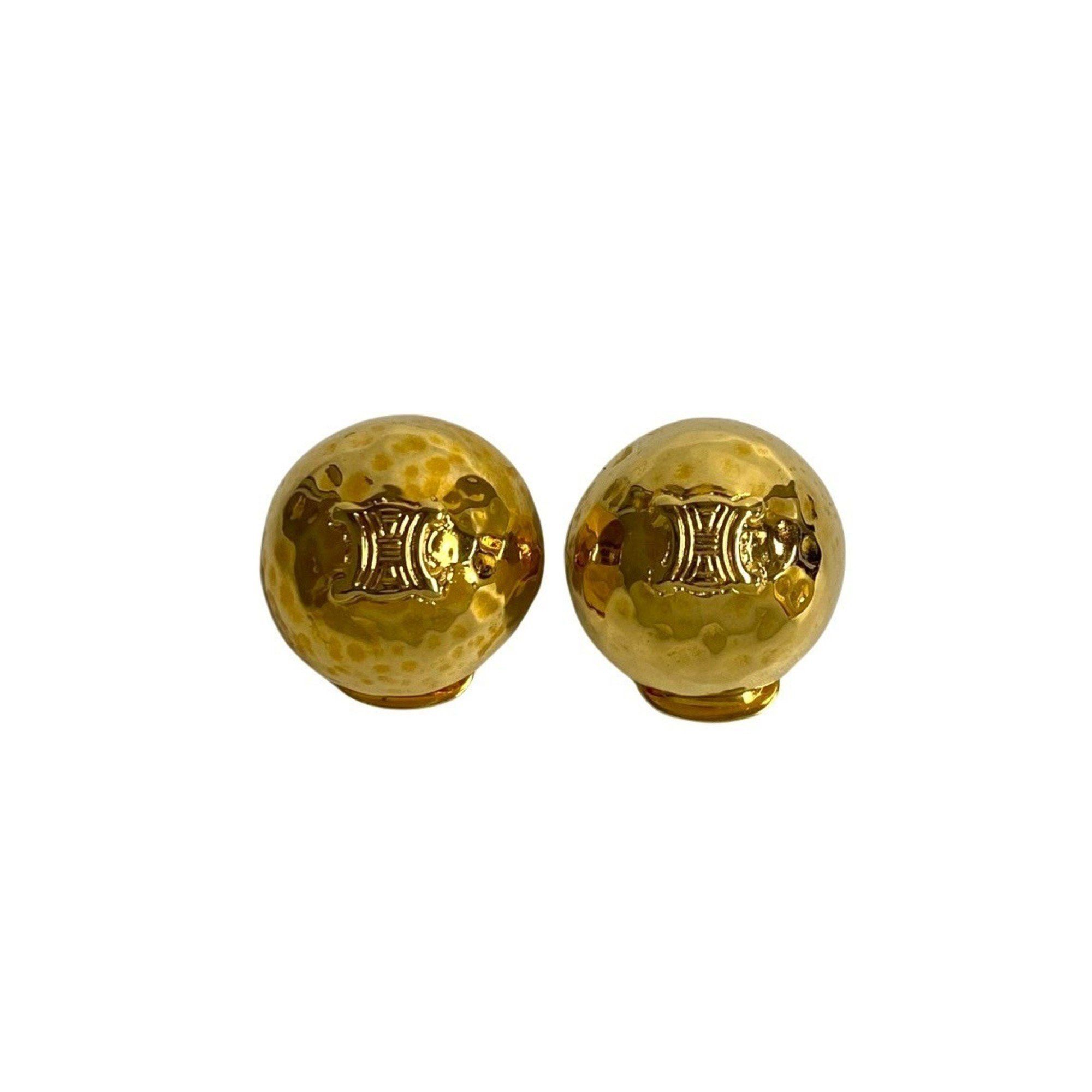 image of Celine Triomphe Motif Metal Earrings Women's Gold 65931
