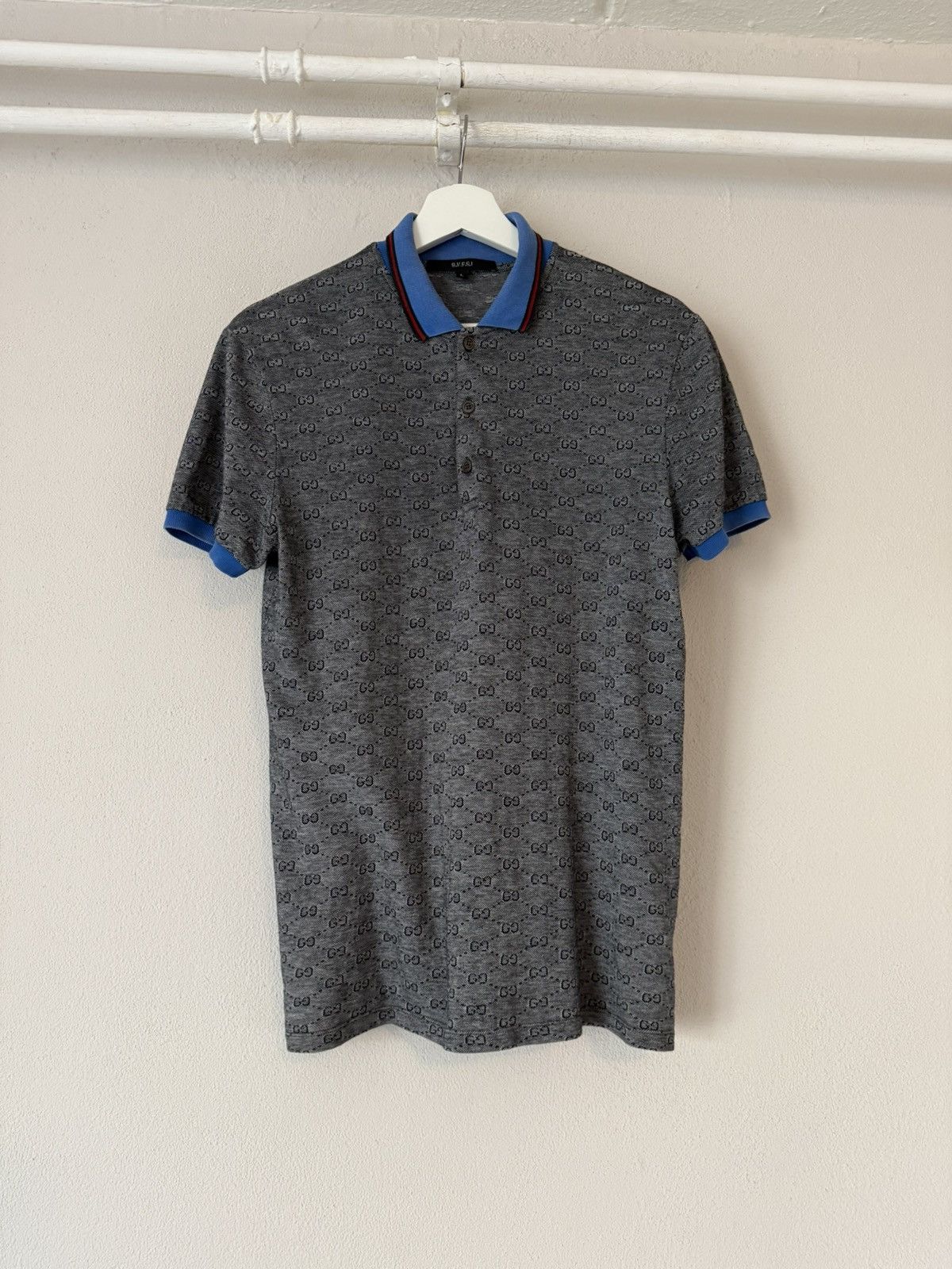 Gucci Gucci Monogram Polo with Blue Contrast Collar Size US M / EU 48-50 / 2 - 1 Thumbnail