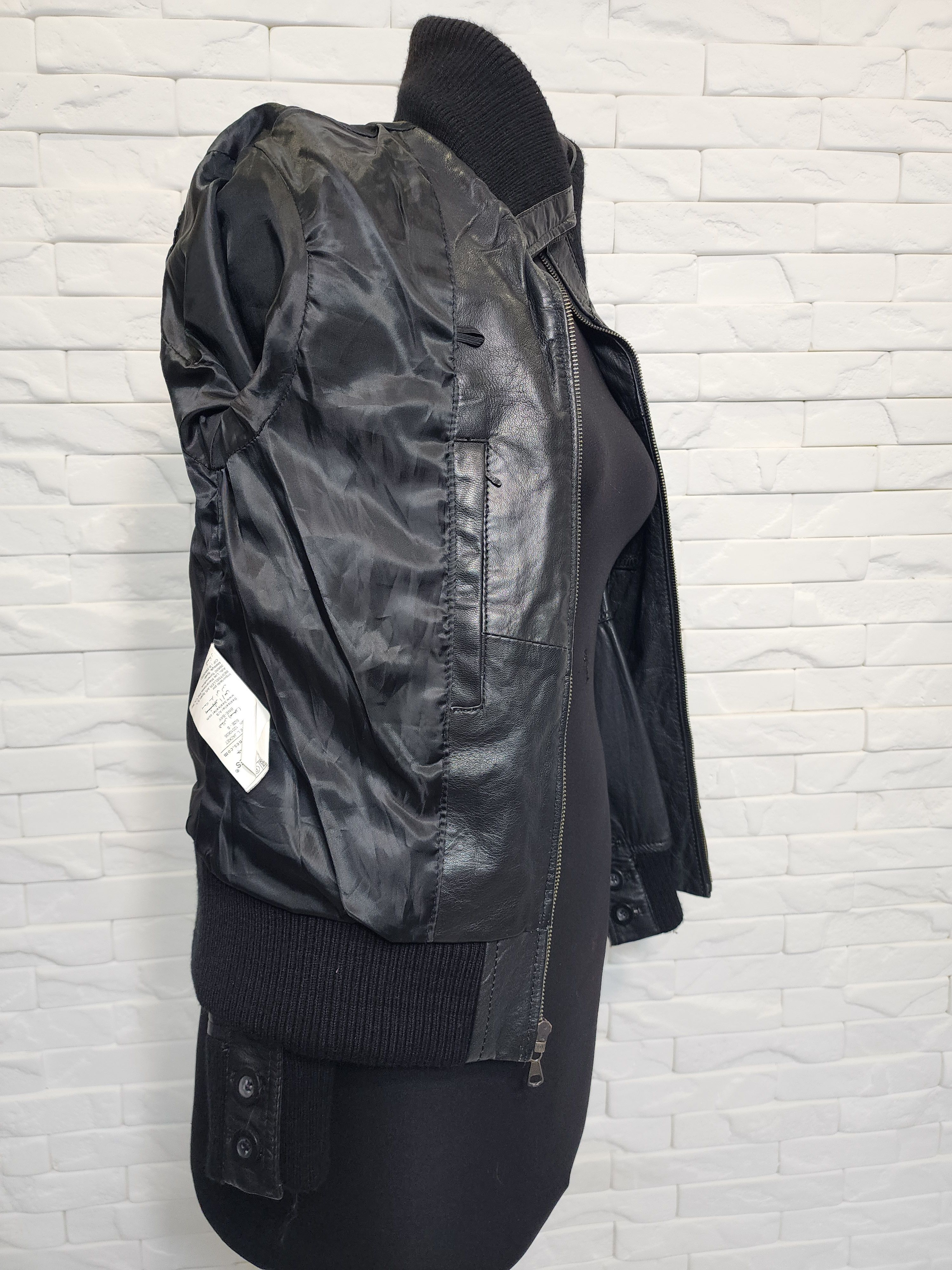 Jack & Jones Black Leather Jacket: Women's Metal Zipper Bomber Size S / US 4 / IT 40 - 10 Thumbnail