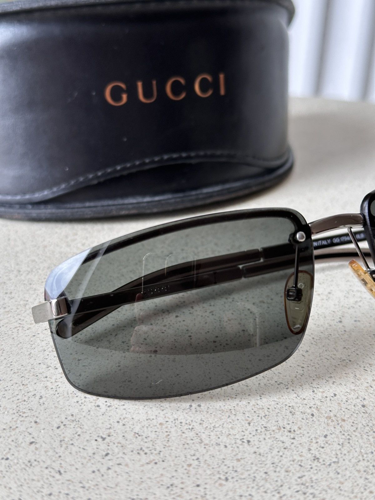 GUCCI Rimless Dark Mens Sunglasses GG Logo 1794/S Y2K