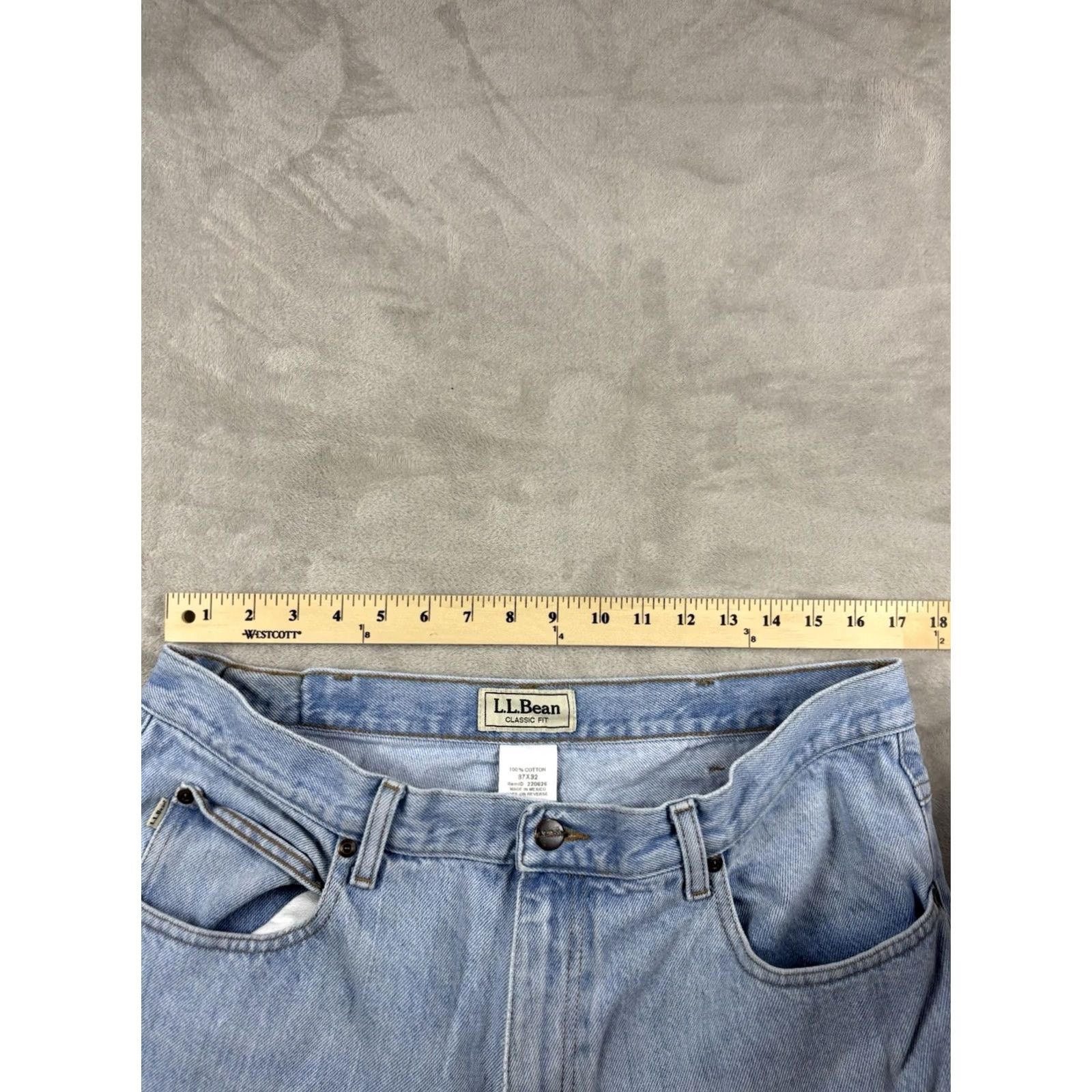 Denime LL Bean Jeans Mens Classic Fit Straight Leg Light Wash Denim 37x32 Blue Cotton Denim Regular Inseam 32 Mens Jeans Size US 37 - 3 Thumbnail