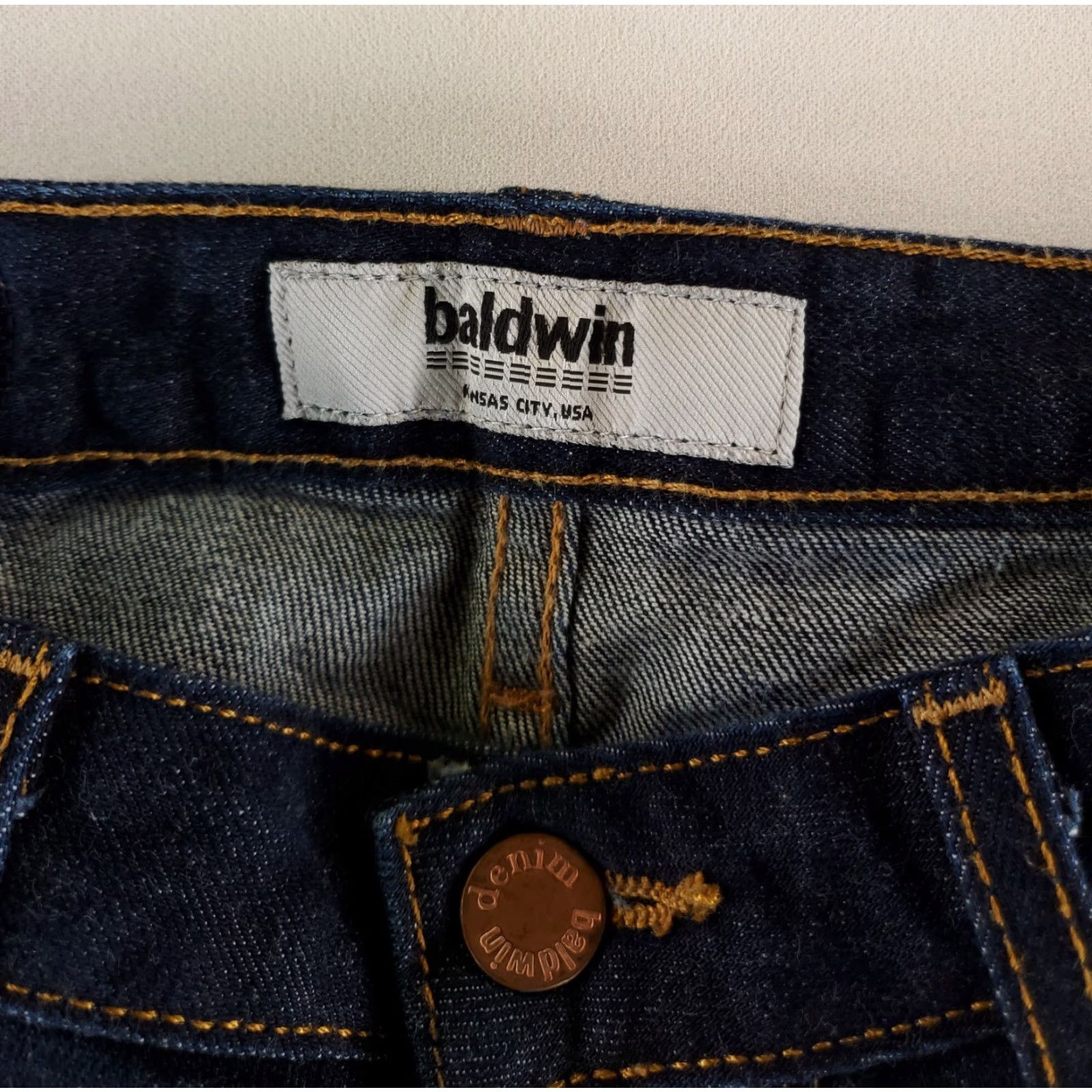 Vintage BALDWIN Jeans Skinny Selvedge Blue Mens 31 Inseam 32 Skinny 31x32.5 Actual 27? Size US 31 - 5 Thumbnail