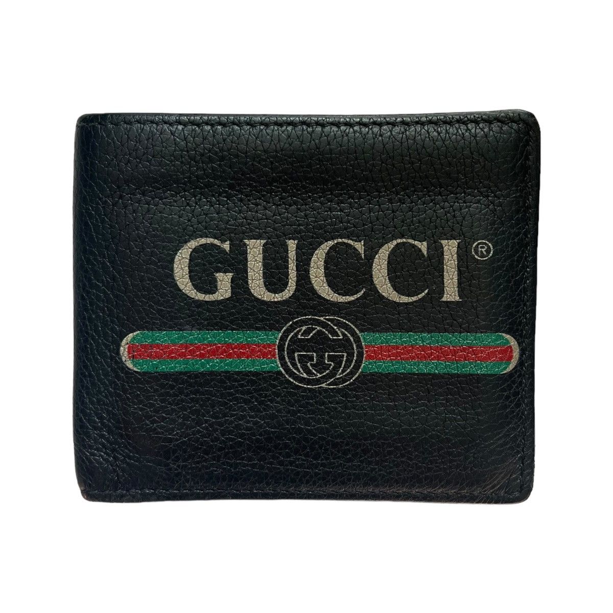 image of Gucci Vintage Logo Leather Bifold Wallet in Black, Men's