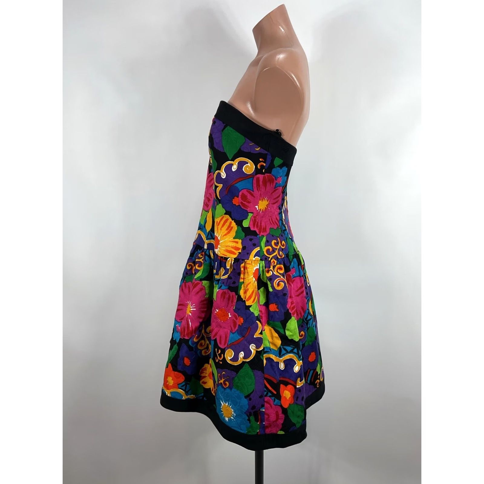 Vintage Vtg A.J. Bari Black Floral Print Cotton Strapless Fit Flare Dress Sz 14 NWT 90s Size XL / US 12-14 / IT 48-50 - 6 Thumbnail