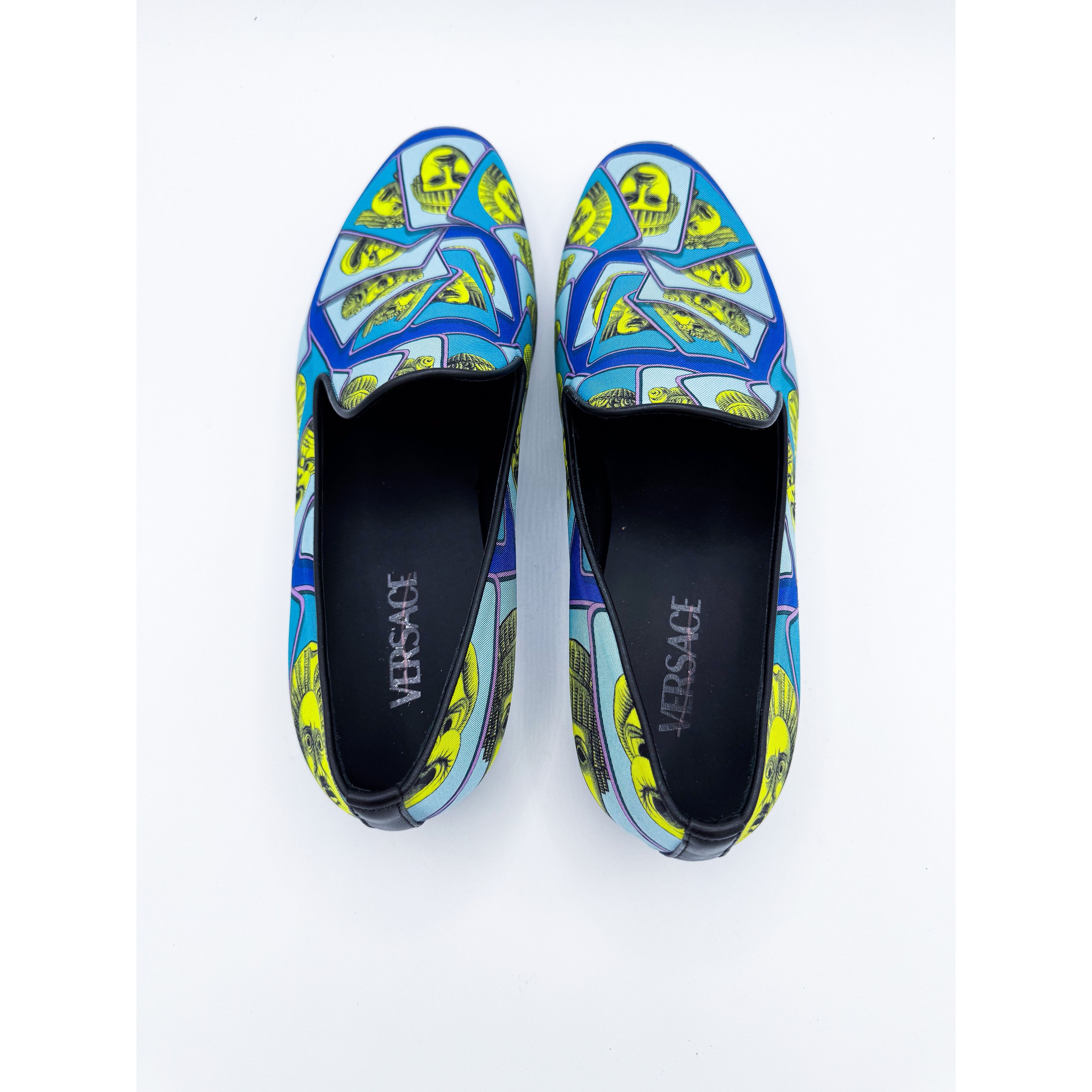 Versace Versace Masks Print Silk Twill Loafer In Acid Green Teal Size US 8 / EU 41 - 7 Thumbnail