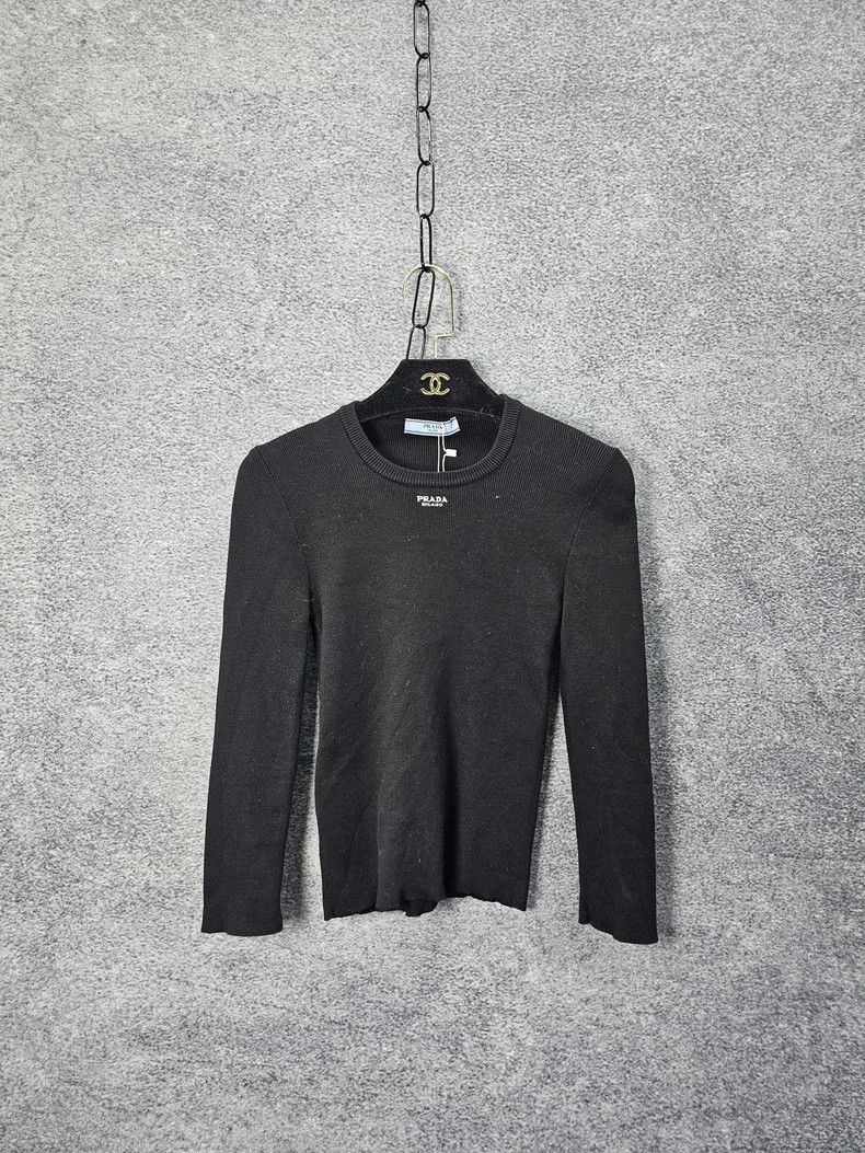Prada Black Logo Embroidered Knit Sweater Size US M / EU 48-50 / 2 - 1 Thumbnail