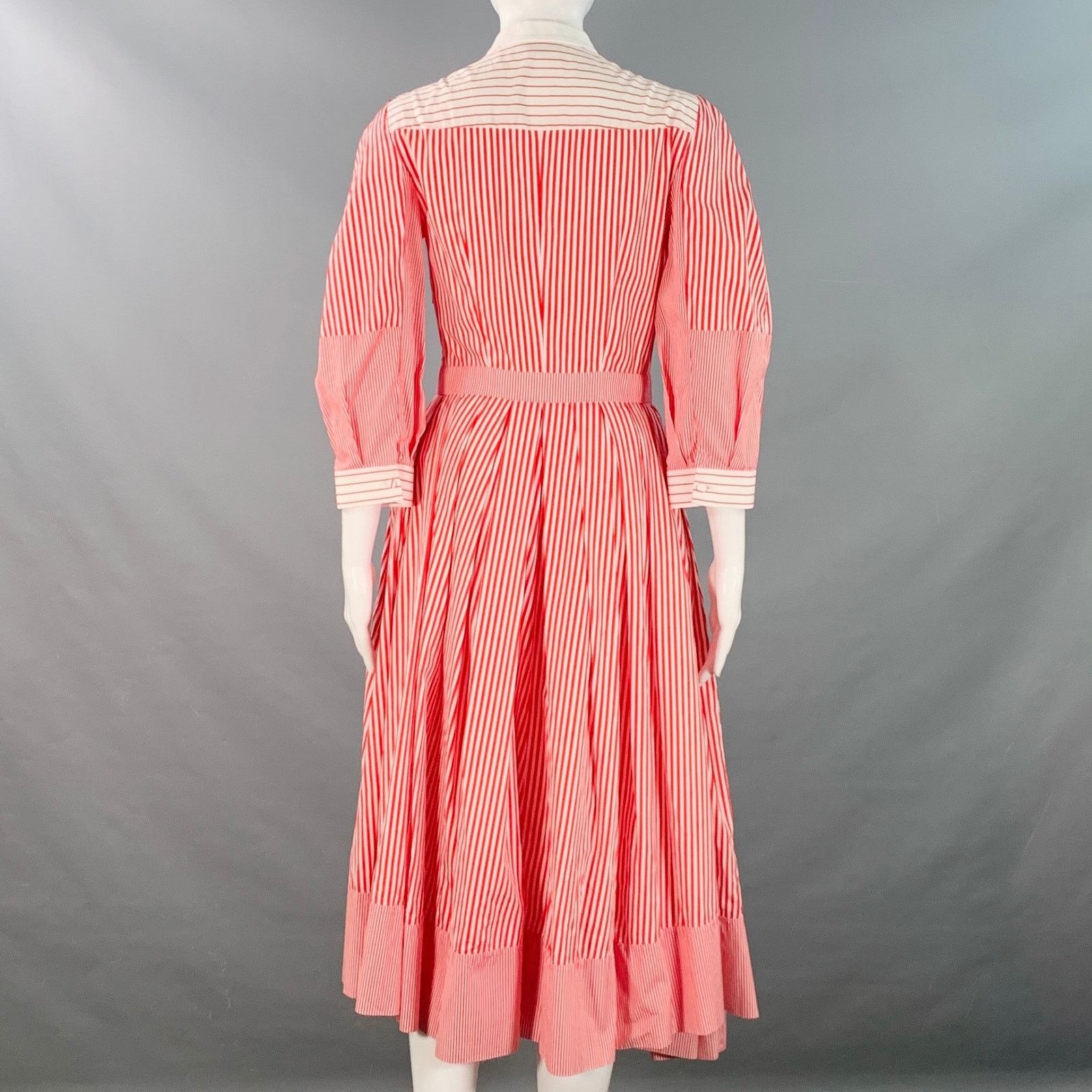 Alexander McQueen Red White Cotton Stripe Collarless Asymmetrical A-Line Dress Size XS / US 0-2 / IT 36-38 - 5 Thumbnail