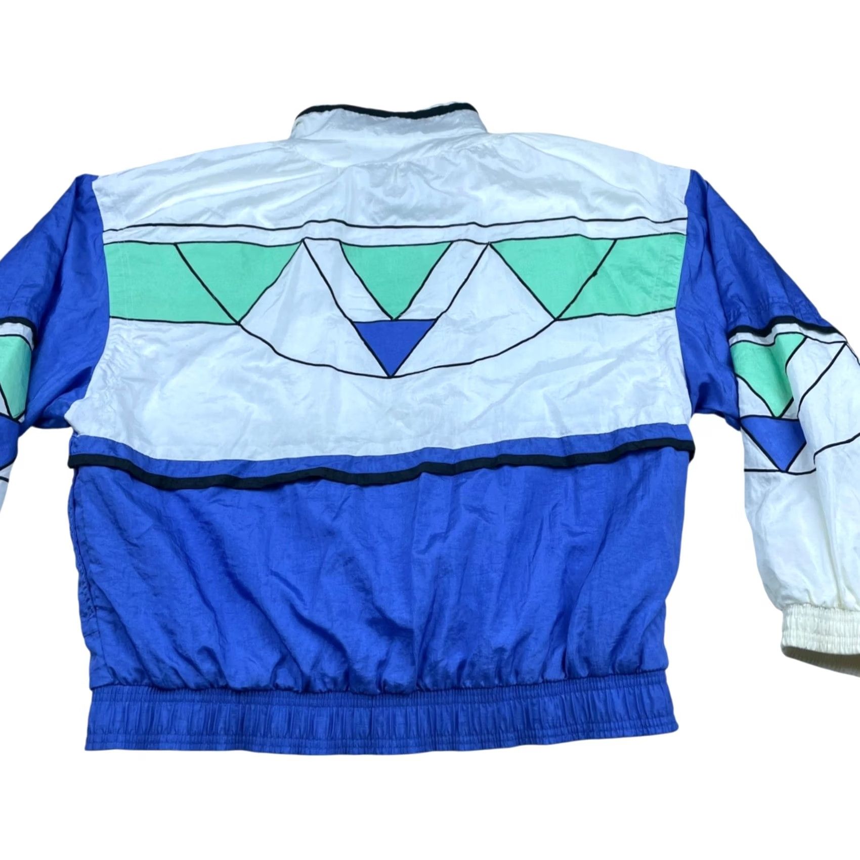 Le Coq Sportif VINTAGE Le Coq Sportif Windbreaker Jacket Medium Mens White/Blue/Green Nylon Lined Full Zip Size US M / EU 48-50 / 2 - 3 Thumbnail