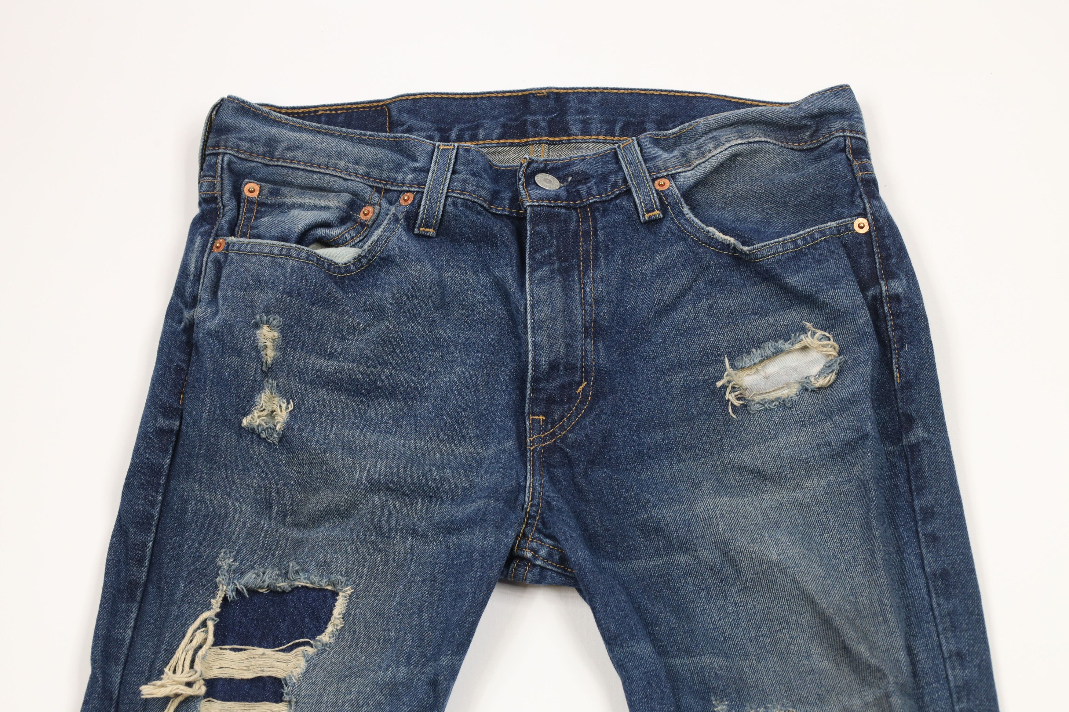 Levi's × Vintage Vintage Y2K Levis Ripped Slim Fit Denim Jeans Blue Cotton Size US 33 - 2 Thumbnail
