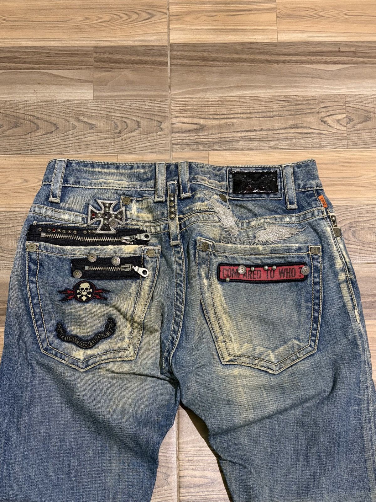 Robins Jeans ROBINS JEAN SKULL PUNK STUDDED ROCK AND ROLL JEANS SIZE 29 Size US 29 - 3 Thumbnail