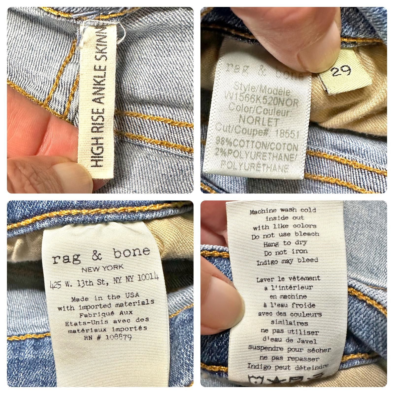 Rag & Bone Rag & Bone Distressed High Rise Ankle Skinny Jeans Womens 29 Size 29" - 7 Thumbnail