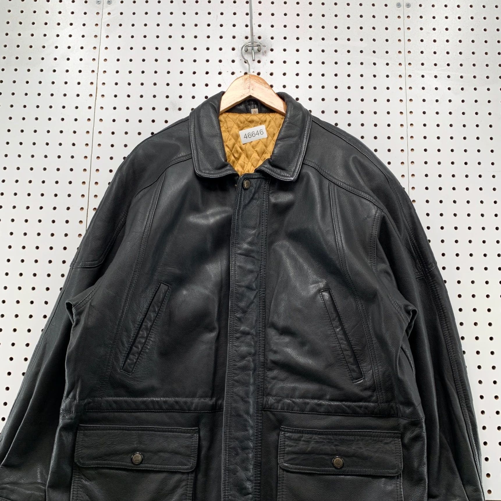 Vintage Echtes Leder Leather Car Coat Mens L Black Gold Quilt Lined Insulated Heavy Size US L / EU 52-54 / 3 - 3 Thumbnail