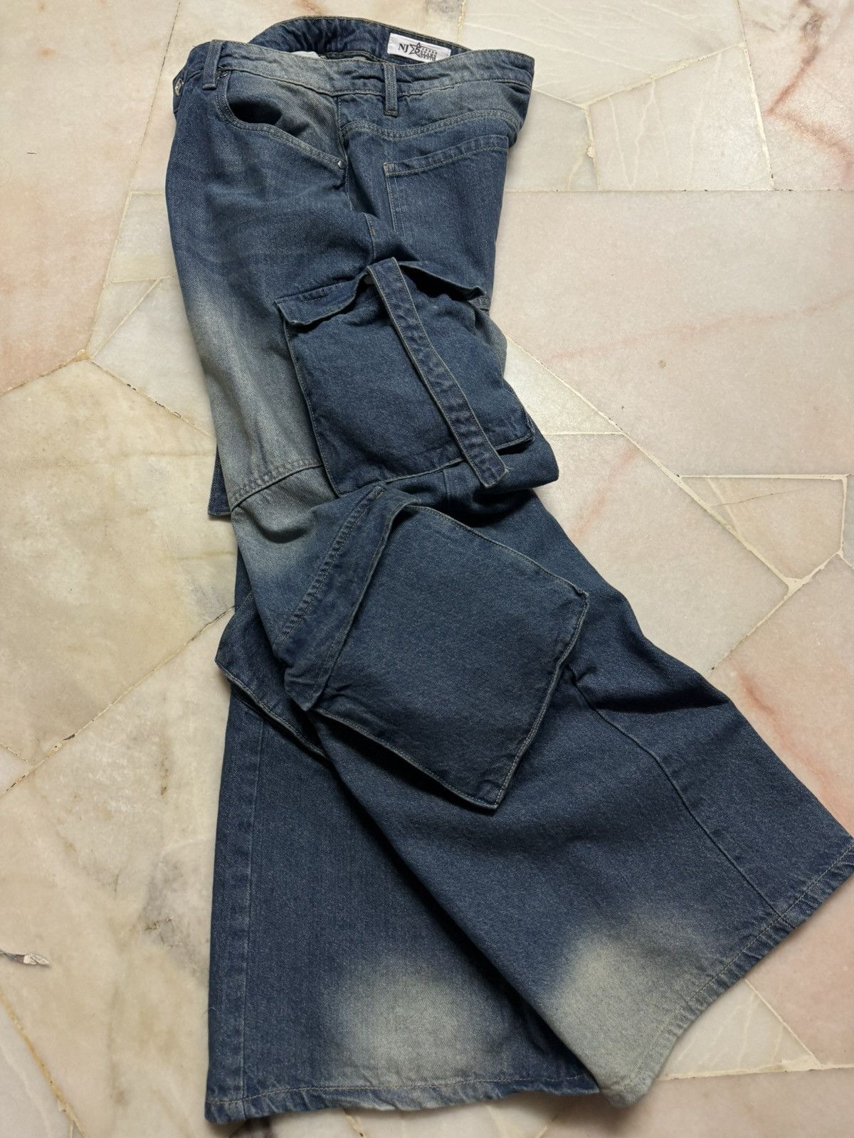 20471120 💥Insane Baggy💥NJ SUPER BAGGY POCKET BUSHPANTS BLEACH DENIM Size US 32 / EU 48 - 8 Thumbnail