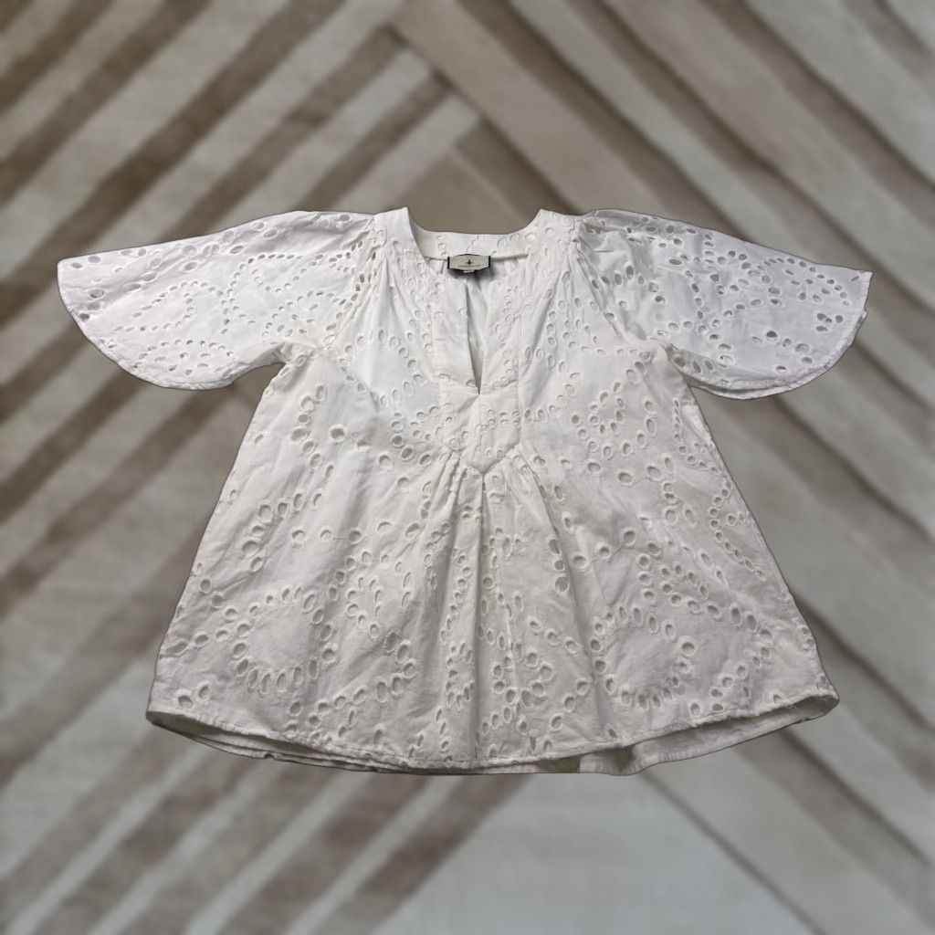 Vintage Tuckernuck White Eyelet Lace Blouse Flutter Sleeve Top Lined 100% Cotton Small Women Shirt Size S / US 4 / IT 40 - 1 Thumbnail