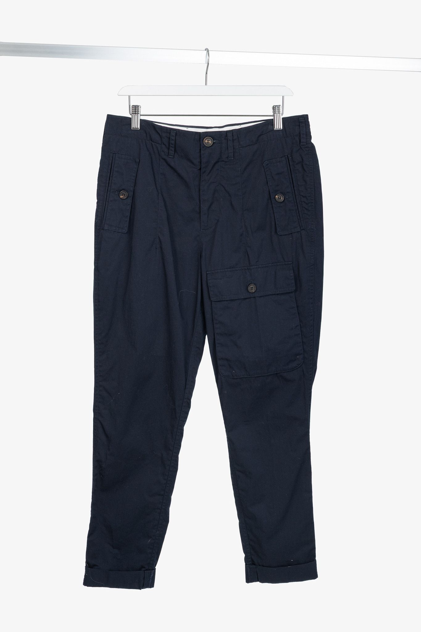 Brunello Cucinelli Brunello Cucinelli SS/17 Navy Cotton Poplin Cargo Pants Size US 32 / EU 48 - 1 Thumbnail