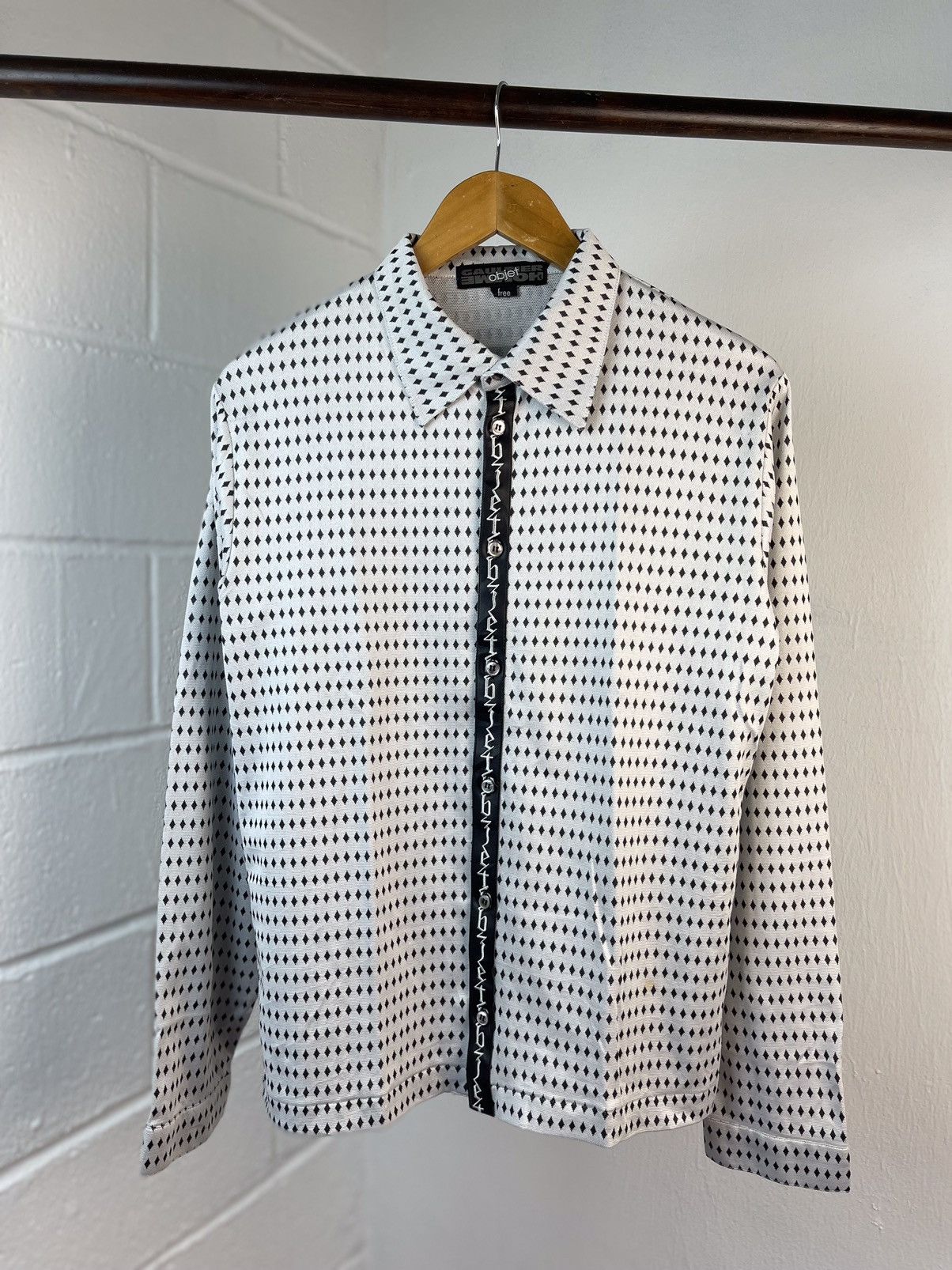 image of Jean Paul Gaultier Gaultier Homme Project Diamond Logo With Leather Polo in Grey (Size Medium)