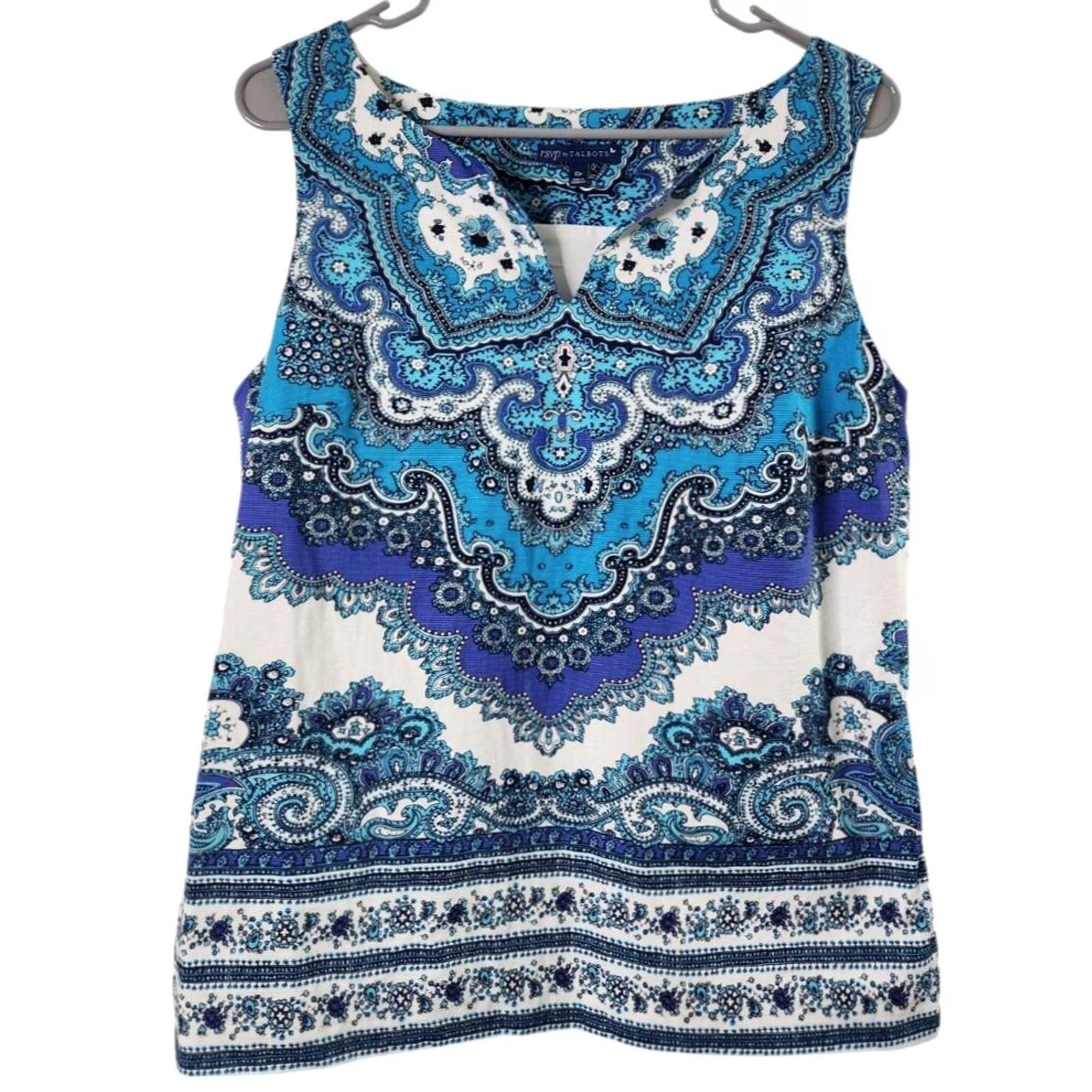 Talbots Talbots Petite Sz 10 Tank Top Blue White Paisley Sleeveless Blouse Lined Women Size L / US 10 / IT 46 - 2 Thumbnail