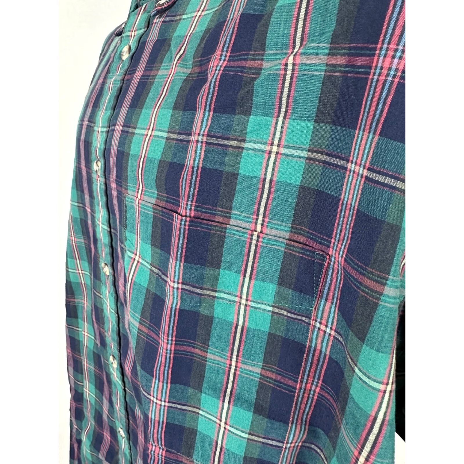 Eddie Bauer VINTAGE Eddie Bauer Marin Poplin Shirt Men XL Casual Plaid Button-Down Teal Green 90s Size US XL / EU 56 / 4 - 6 Thumbnail