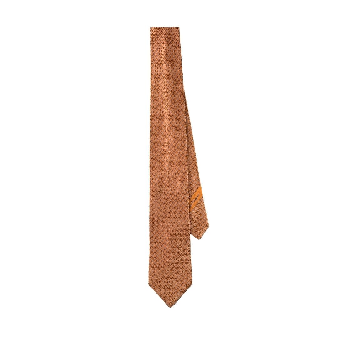 Salvatore Ferragamo Tie Silk Blue Horseshoe Pattern on Orange Size ONE SIZE - 3 Thumbnail
