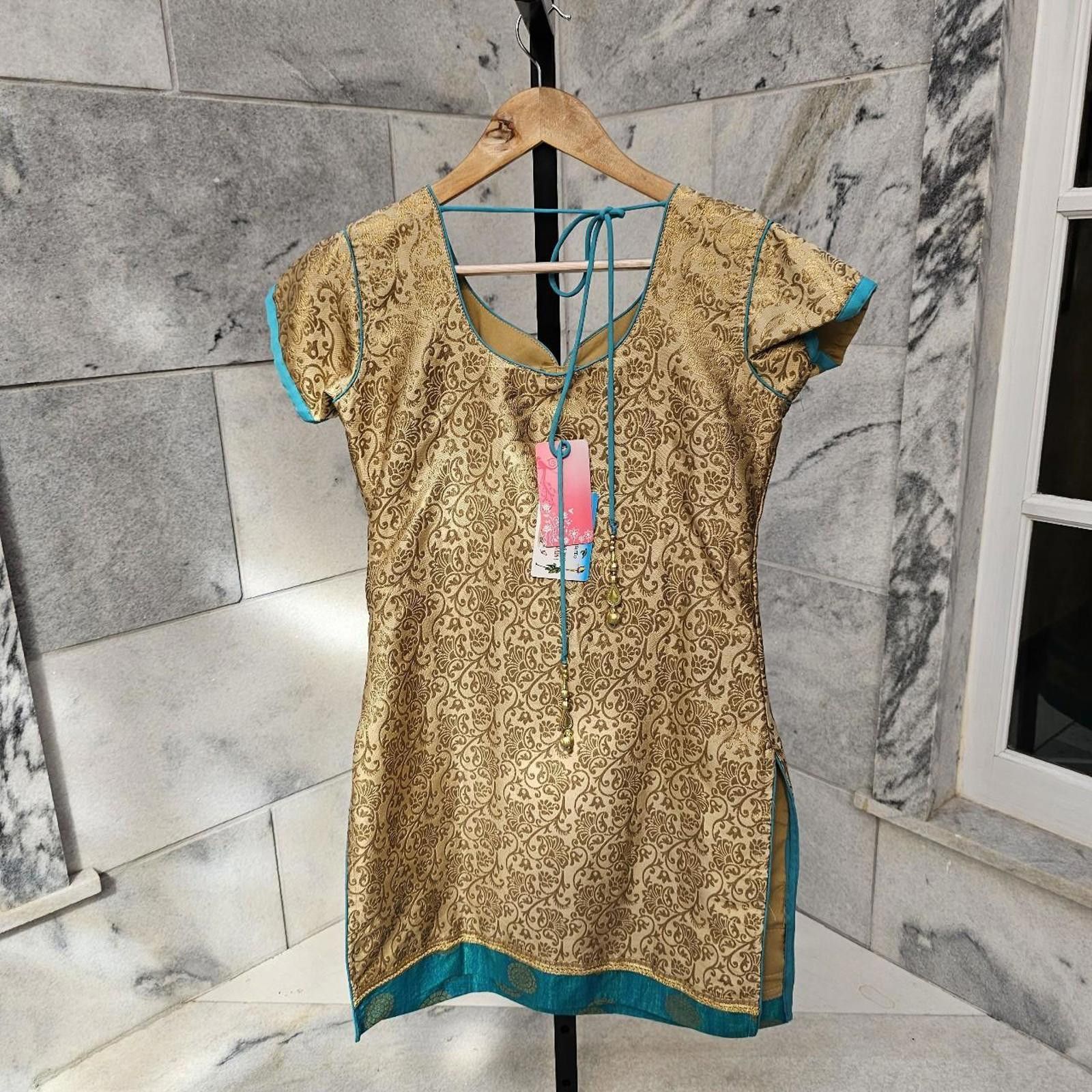 Other Women's Gold and Multicolored Kurta Style Dress Size L / US 10 / IT 46 - 4 Thumbnail