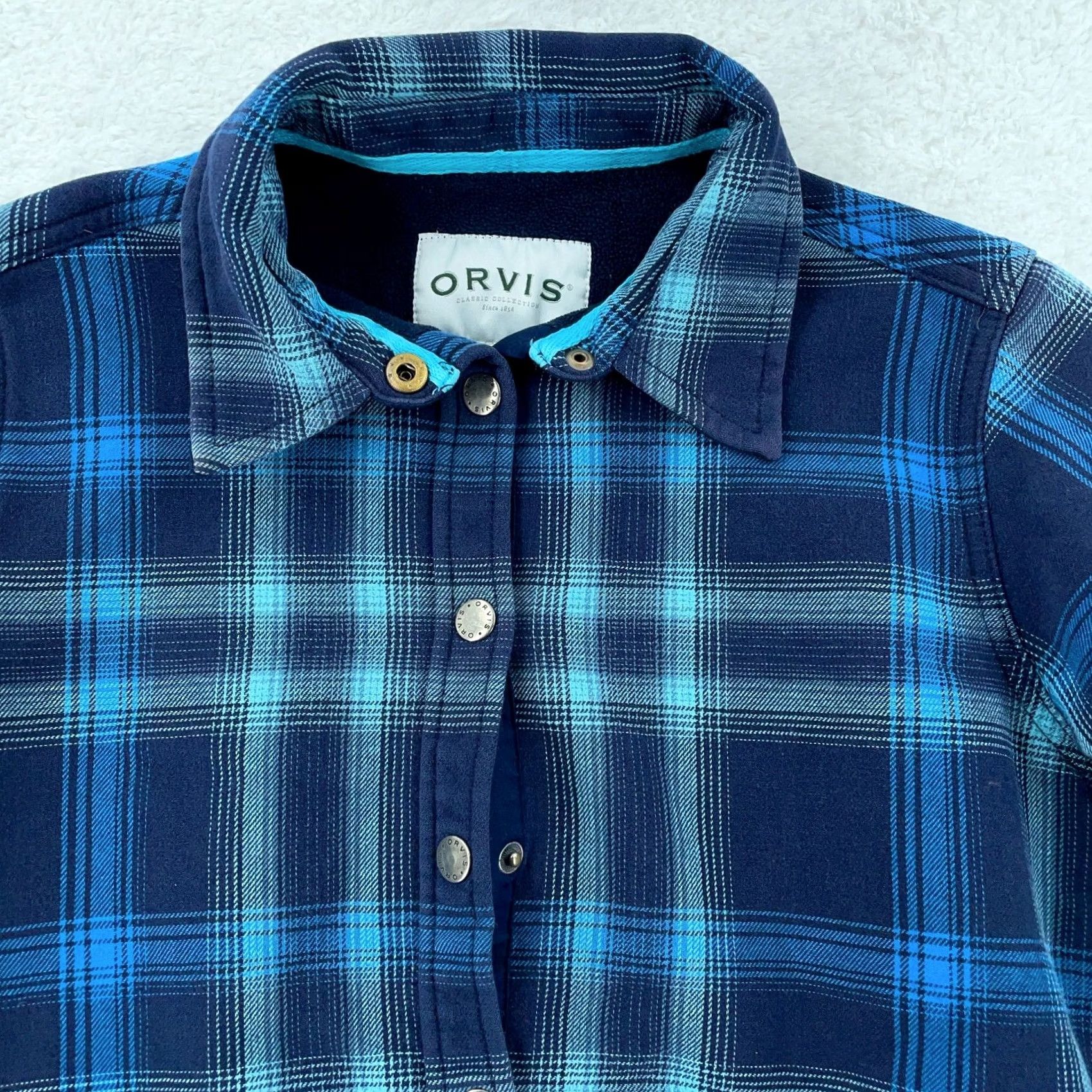 Orvis Orvis Shirt Jacket Womens Small Blue Plaid Fleece Lined Collared Snap Button Shirt Jacket Womens Small Blue Plaid Fleece Lined Collared Snap Button Size S / US 4 / IT 40 - 2 Thumbnail