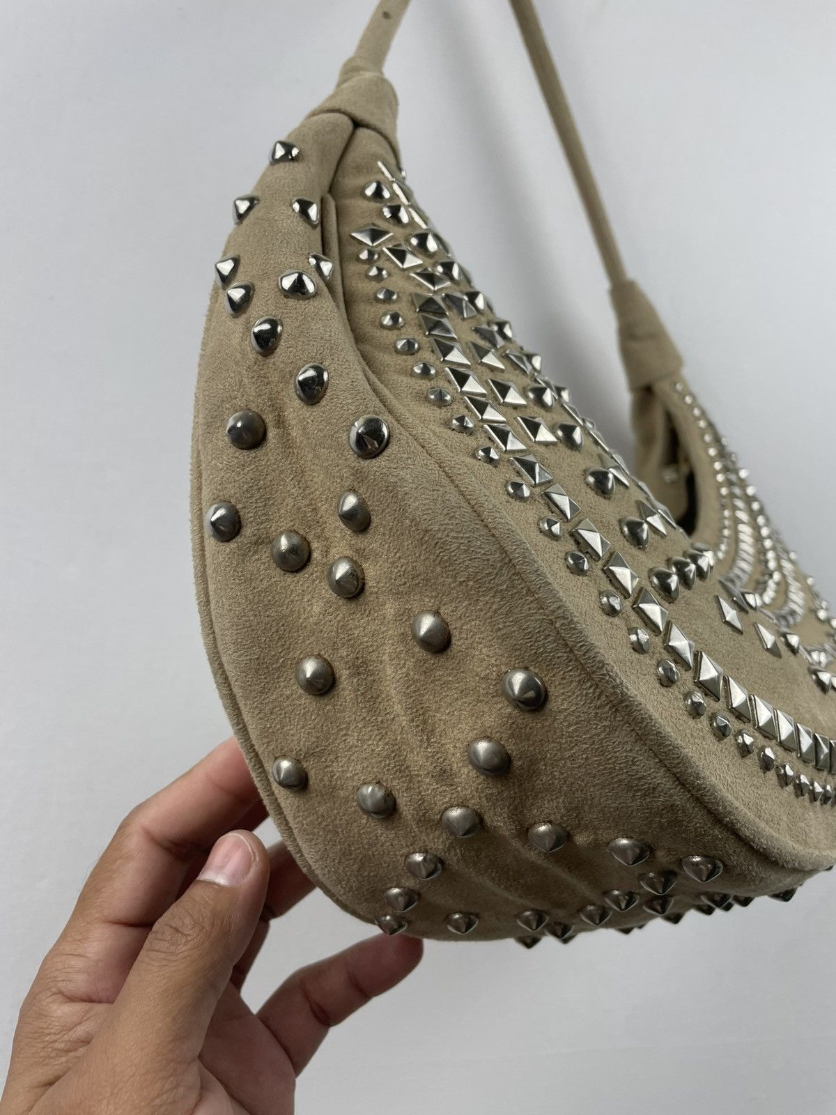Japanese Brand Acanthe Hobo Handbag Suede and Studded With Metal Studs Size ONE SIZE - 6 Thumbnail