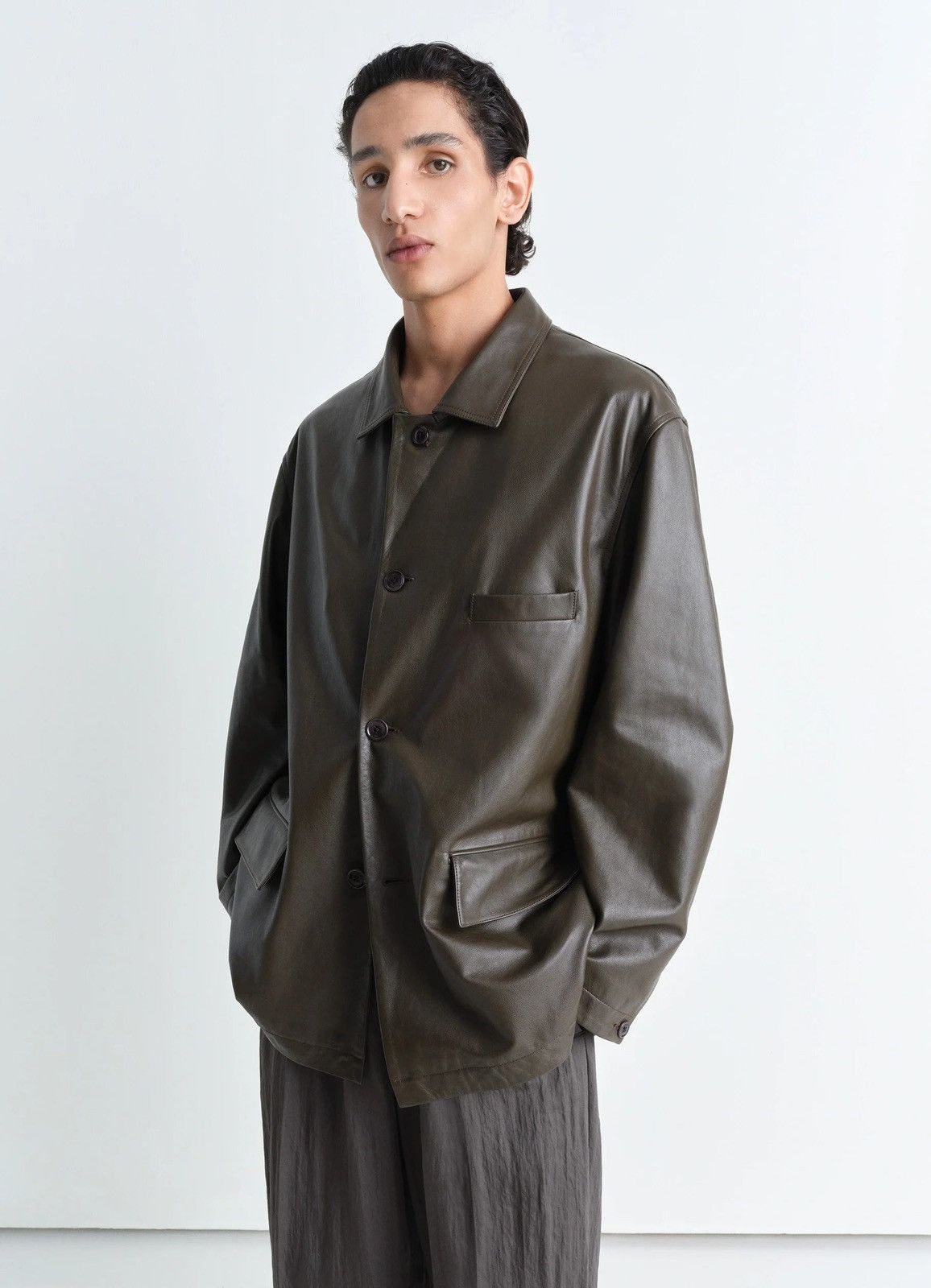 Lemaire Relaxed leather jacket, dark brown, XL Size US XL / EU 56 / 4 - 2 Thumbnail