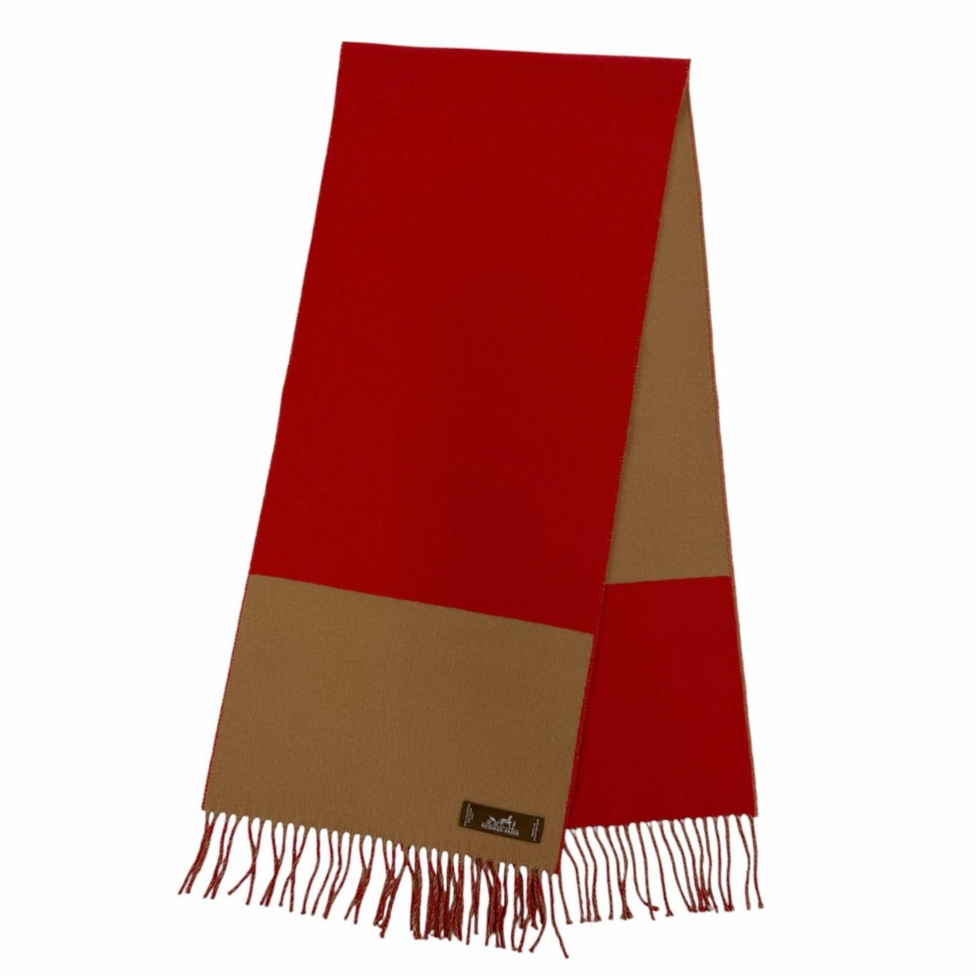 Hermes HERMES 100% Cashmere Fringe Bicolor Stole/Scarf, Red/Brown, Women's, with Box Size ONE SIZE - 1 Thumbnail