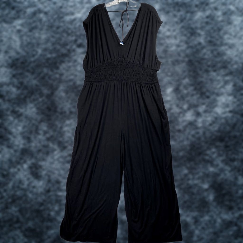 Old Navy Old Navy Jumpsuit XS-XXL Black Cap Sleeve Smocked Waist Wide Leg Pockets Vintage No Size 40" / US 18 - 1 Thumbnail