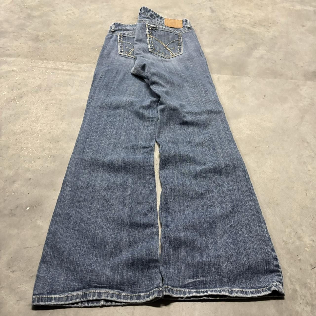 Japanese Brand × Vintage Crazy Vintage Y2K/2000s Grunge Medium Wash Distressed Flared Denim Jeans! Size US 34 / EU 50 - 4 Thumbnail