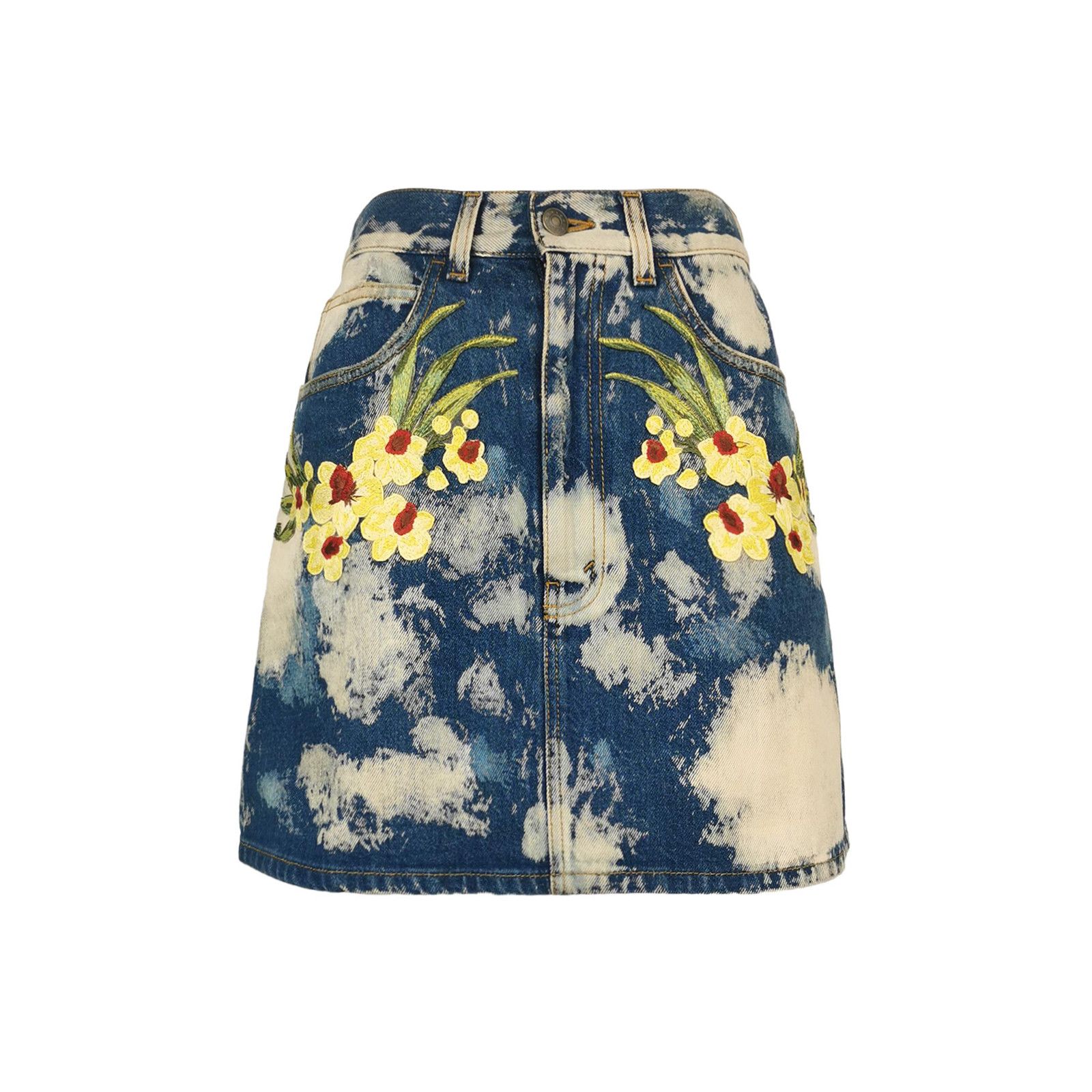 Gucci Gucci Floral Embroidered Acid Wash Denim Mini Skirt 40 Size 27" / US 4 / IT 40 - 1 Thumbnail
