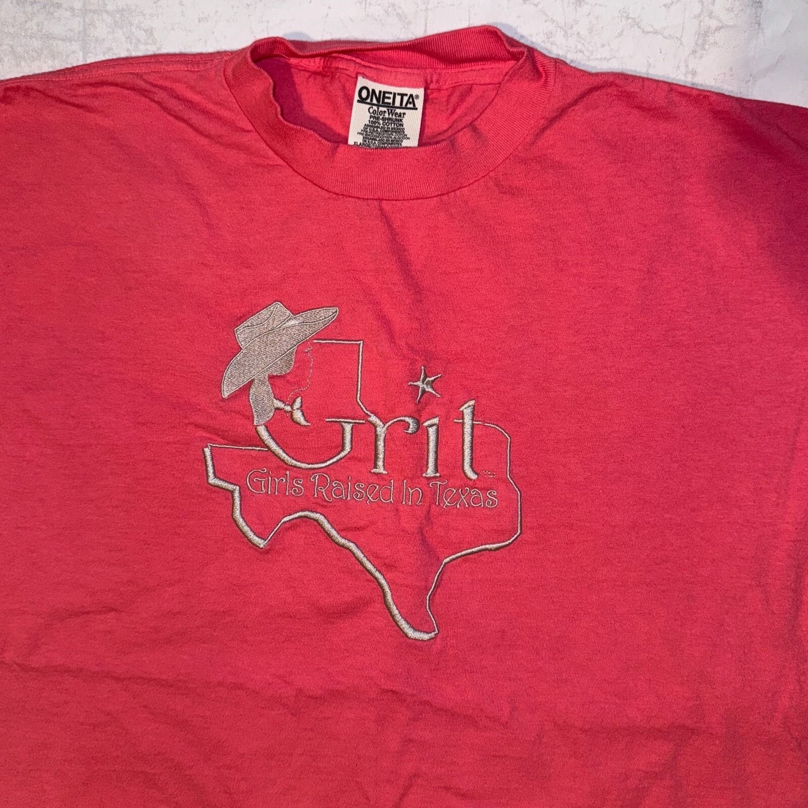 Other Vintage 90s Oneita Girls Raised In Texas Pink Peach Single S Size XL / US 12-14 / IT 48-50 - 2 Thumbnail
