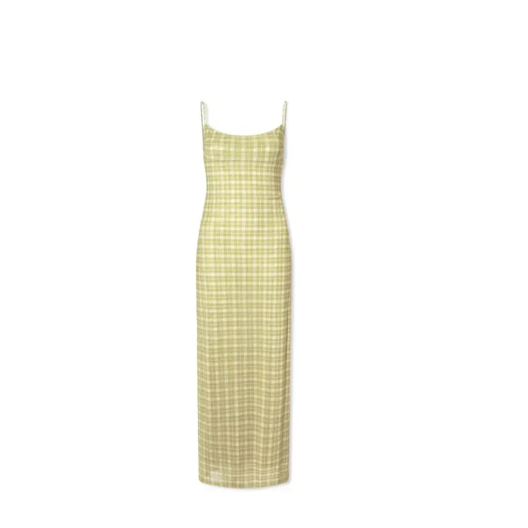 Miaou o1mle0425 Plaid Thais Midi Dress in Lemon Size XL / US 12-14 / IT 48-50 - 1 Thumbnail